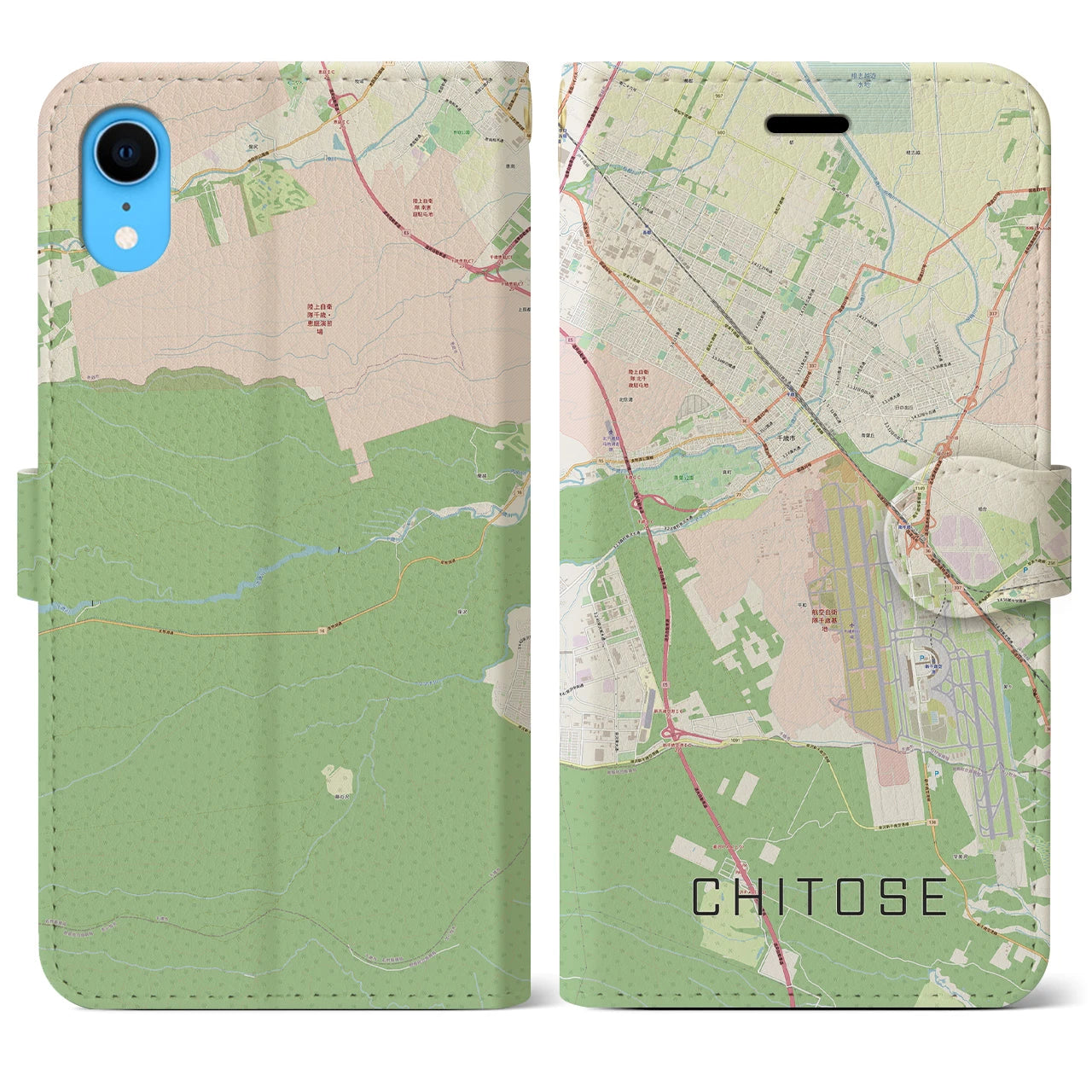 【千歳(北海道)】地図柄iPhoneケース(手帳タイプ)ナチュラル・iPhone XR 用