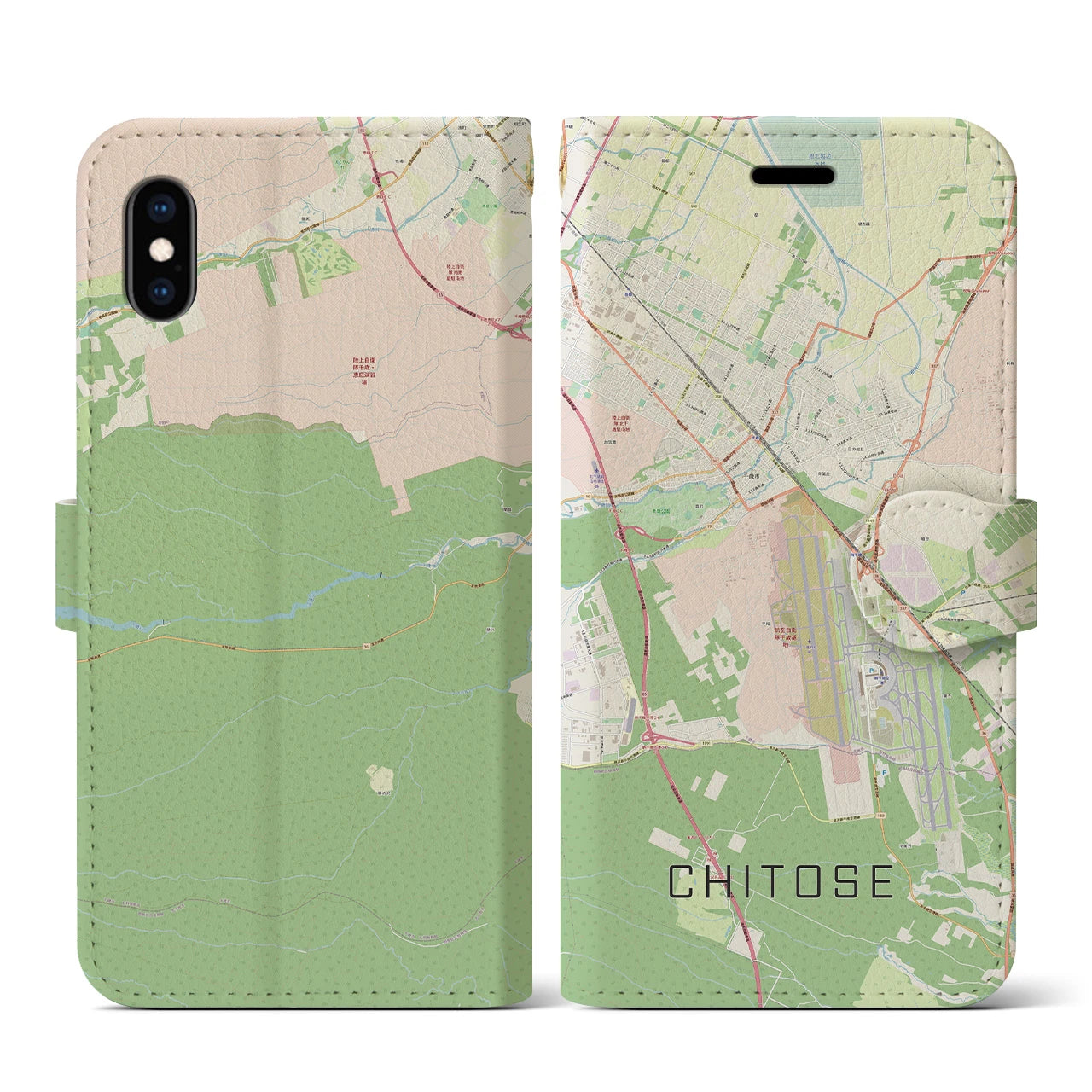 【千歳(北海道)】地図柄iPhoneケース(手帳タイプ)ナチュラル・iPhone XS / X 用