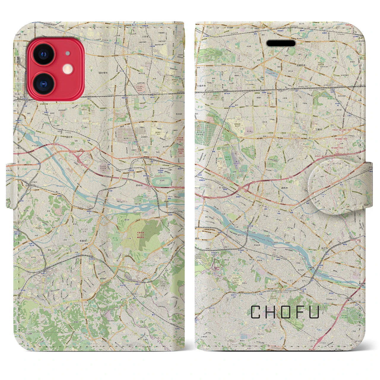 【調布2(東京都)】地図柄iPhoneケース(手帳タイプ)ナチュラル・iPhone 11 用