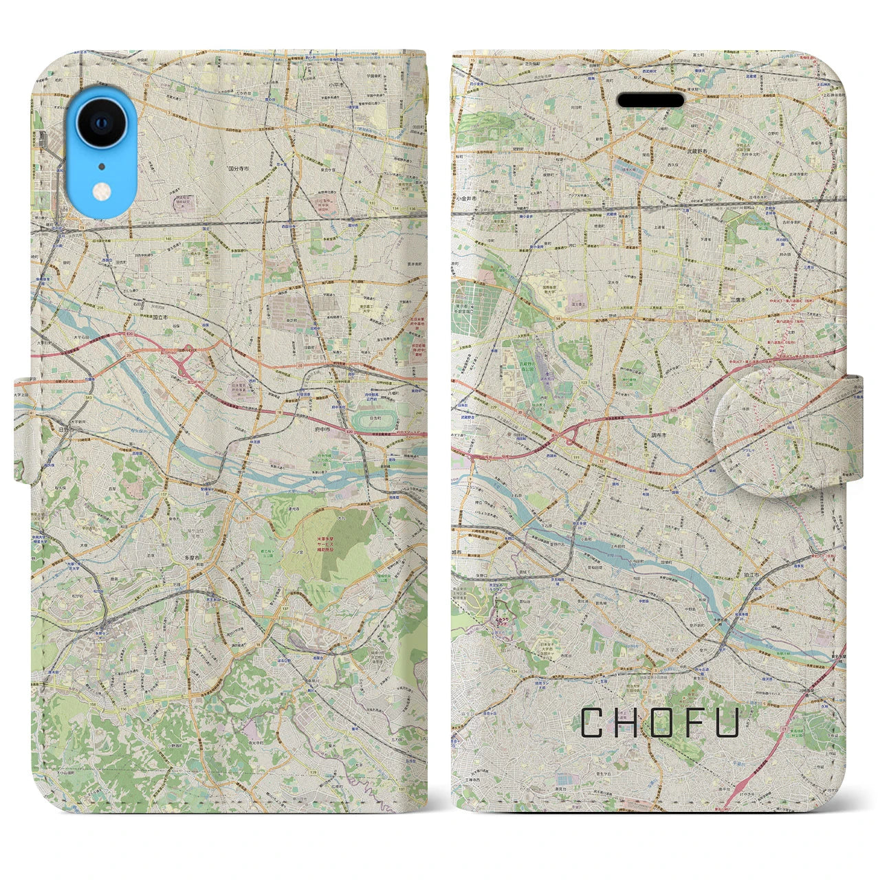 【調布2(東京都)】地図柄iPhoneケース(手帳タイプ)ナチュラル・iPhone XR 用