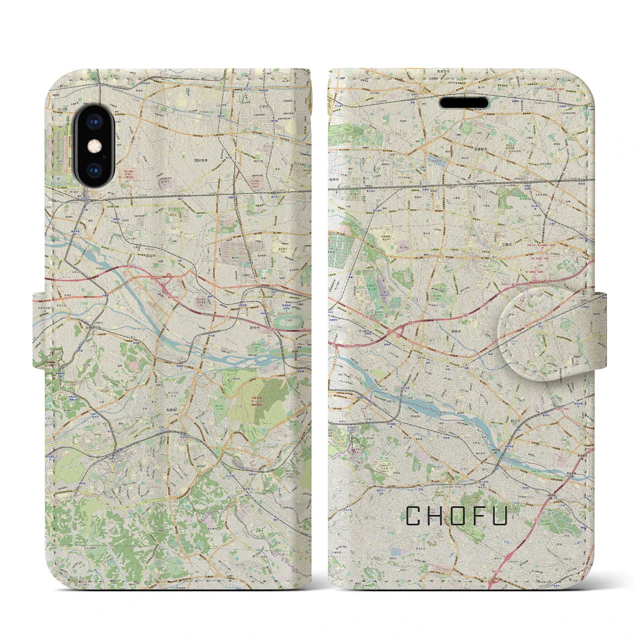 【調布2(東京都)】地図柄iPhoneケース(手帳タイプ)ナチュラル・iPhone XS / X 用