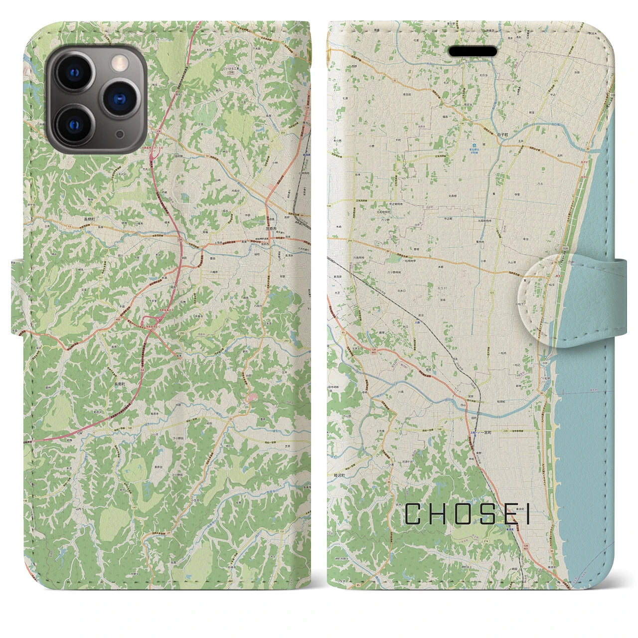 【長生(千葉県)】地図柄iPhoneケース(手帳タイプ)ナチュラル・iPhone 11 Pro Max 用