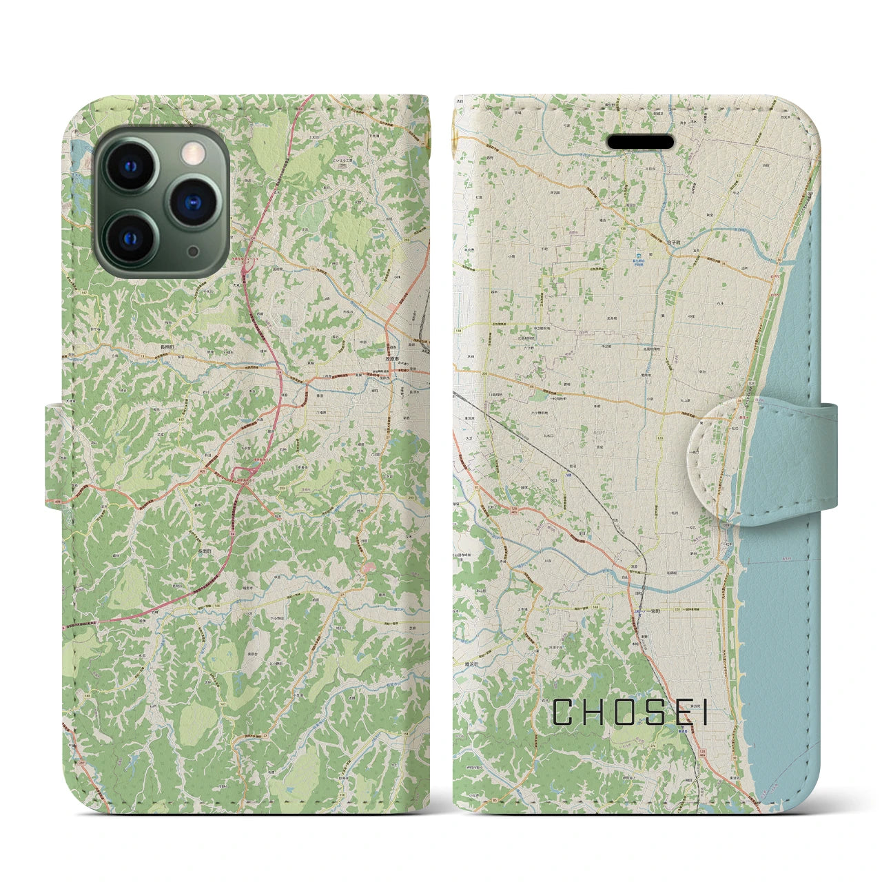 【長生(千葉県)】地図柄iPhoneケース(手帳タイプ)ナチュラル・iPhone 11 Pro 用