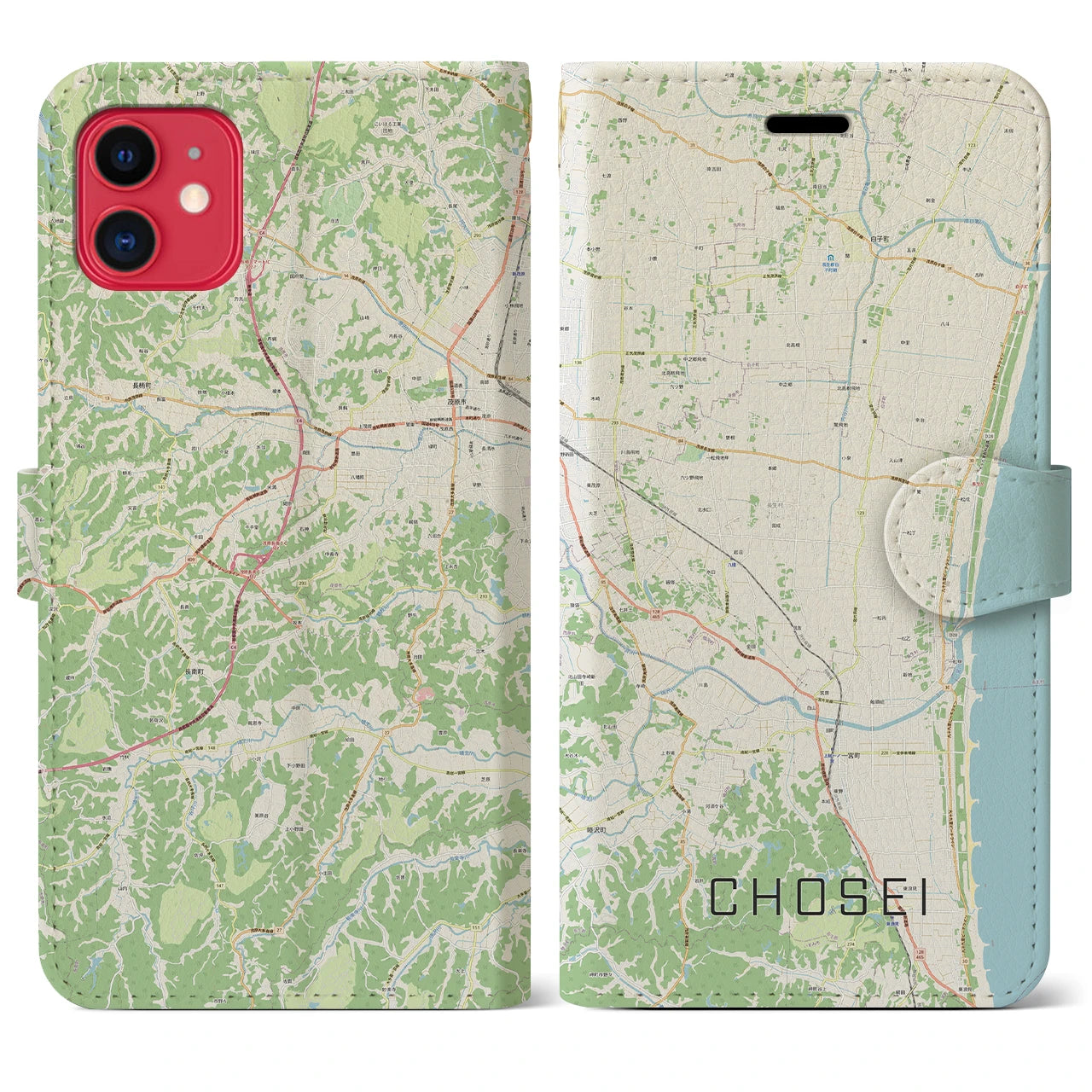 【長生(千葉県)】地図柄iPhoneケース(手帳タイプ)ナチュラル・iPhone 11 用