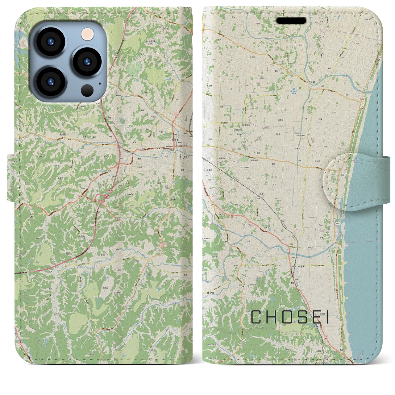 【長生(千葉県)】地図柄iPhoneケース(手帳タイプ)ナチュラル・iPhone 13 Pro Max 用