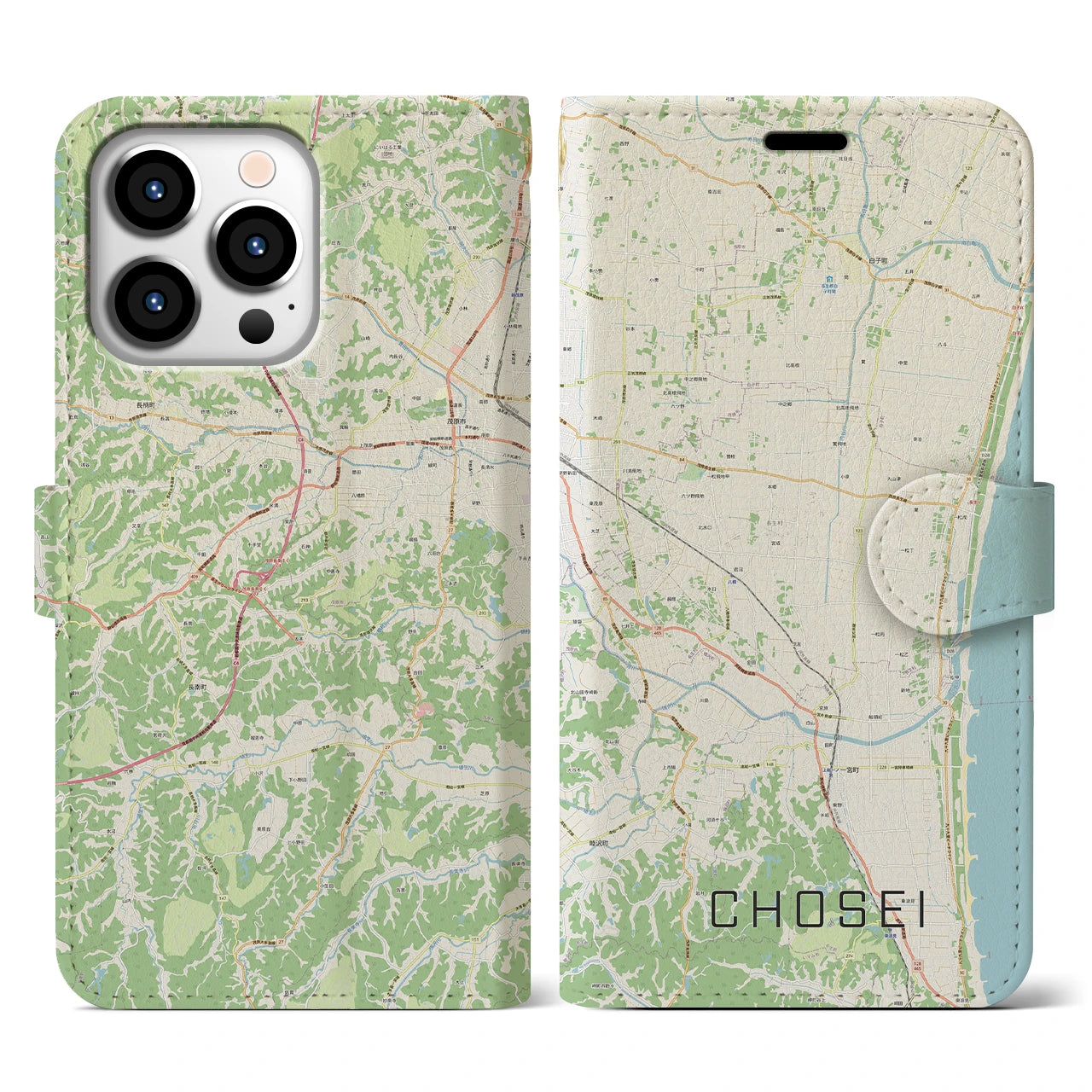 【長生(千葉県)】地図柄iPhoneケース(手帳タイプ)ナチュラル・iPhone 13 Pro 用