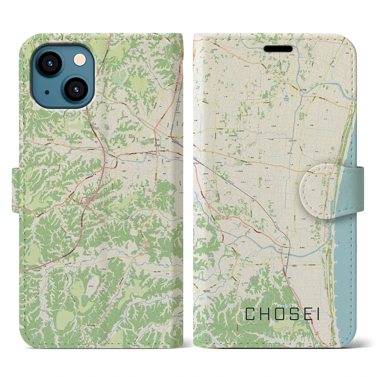 【長生(千葉県)】地図柄iPhoneケース(手帳タイプ)ナチュラル・iPhone 13 用