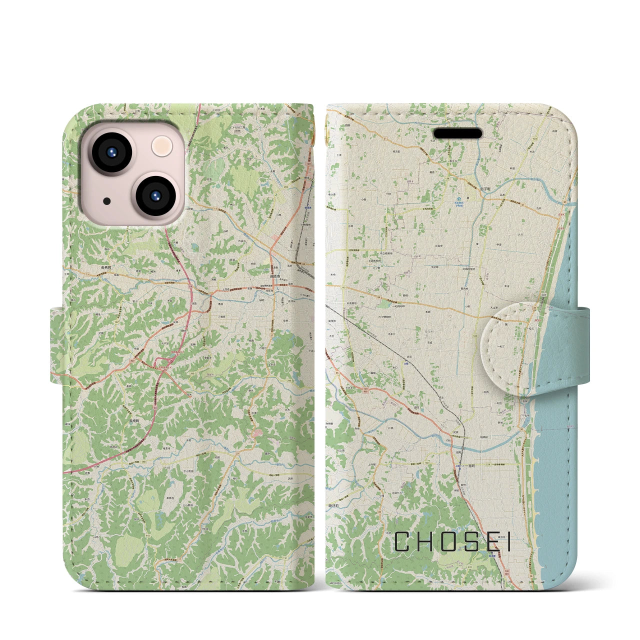 【長生(千葉県)】地図柄iPhoneケース(手帳タイプ)ナチュラル・iPhone 13 mini 用