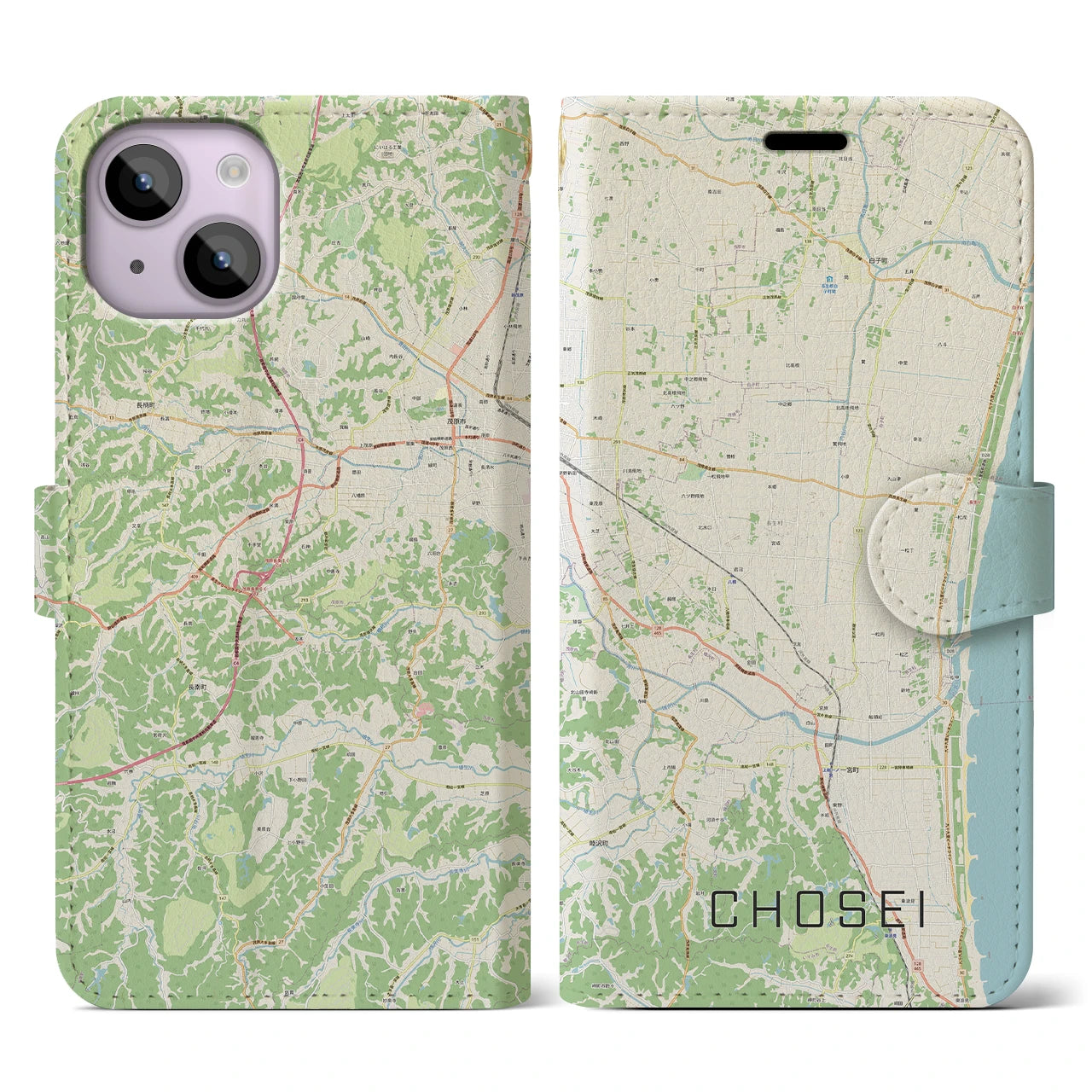 【長生(千葉県)】地図柄iPhoneケース(手帳タイプ)ナチュラル・iPhone 14 用