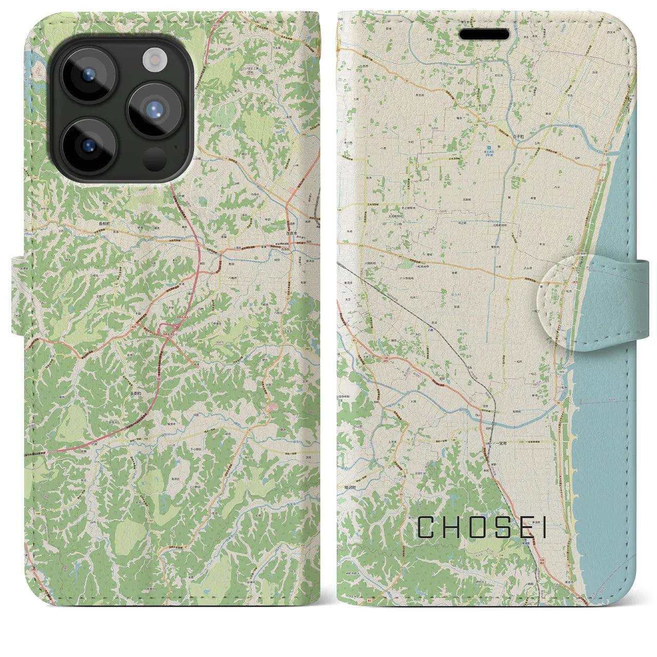 【長生(千葉県)】地図柄iPhoneケース(手帳タイプ)ナチュラル・iPhone 15 Pro Max 用