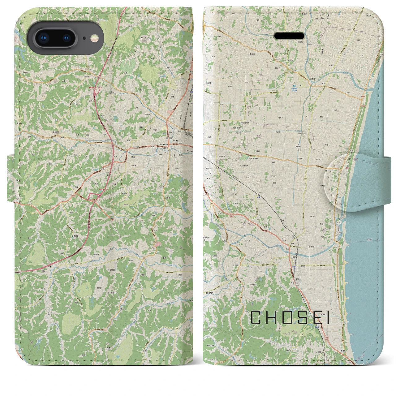 【長生(千葉県)】地図柄iPhoneケース(手帳タイプ)ナチュラル・iPhone 8Plus /7Plus / 6sPlus / 6Plus 用