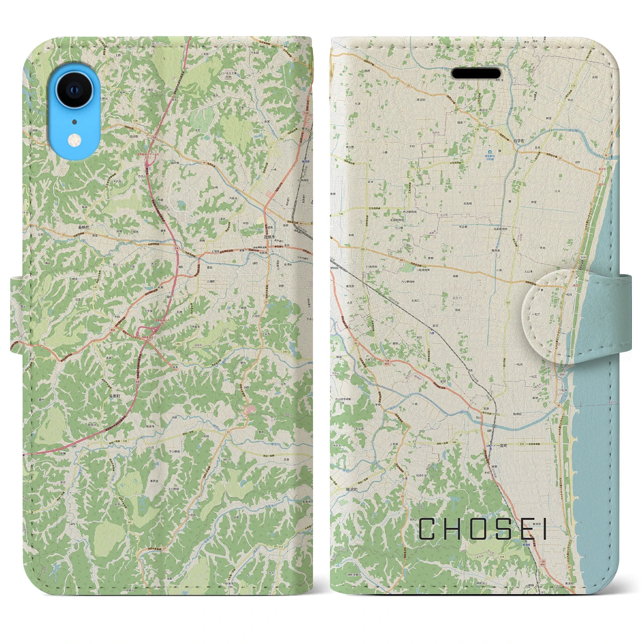 【長生(千葉県)】地図柄iPhoneケース(手帳タイプ)ナチュラル・iPhone XR 用