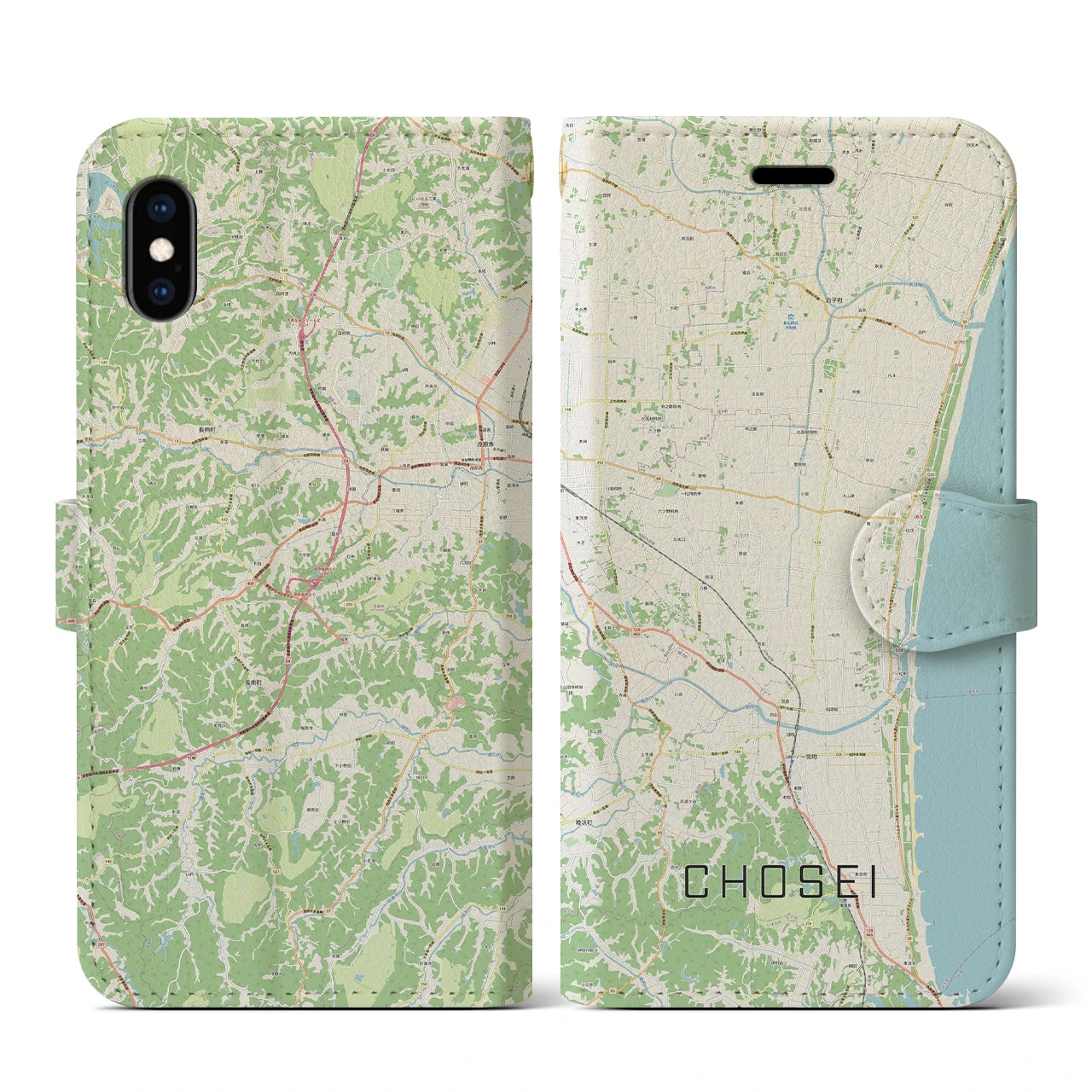 【長生(千葉県)】地図柄iPhoneケース(手帳タイプ)ナチュラル・iPhone XS / X 用