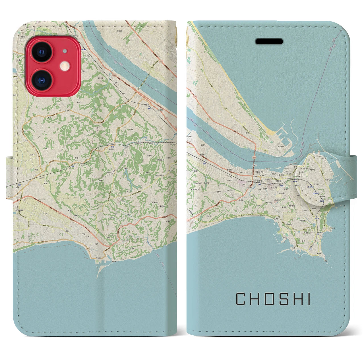 【銚子(千葉県)】地図柄iPhoneケース(手帳タイプ)ナチュラル・iPhone 11 用