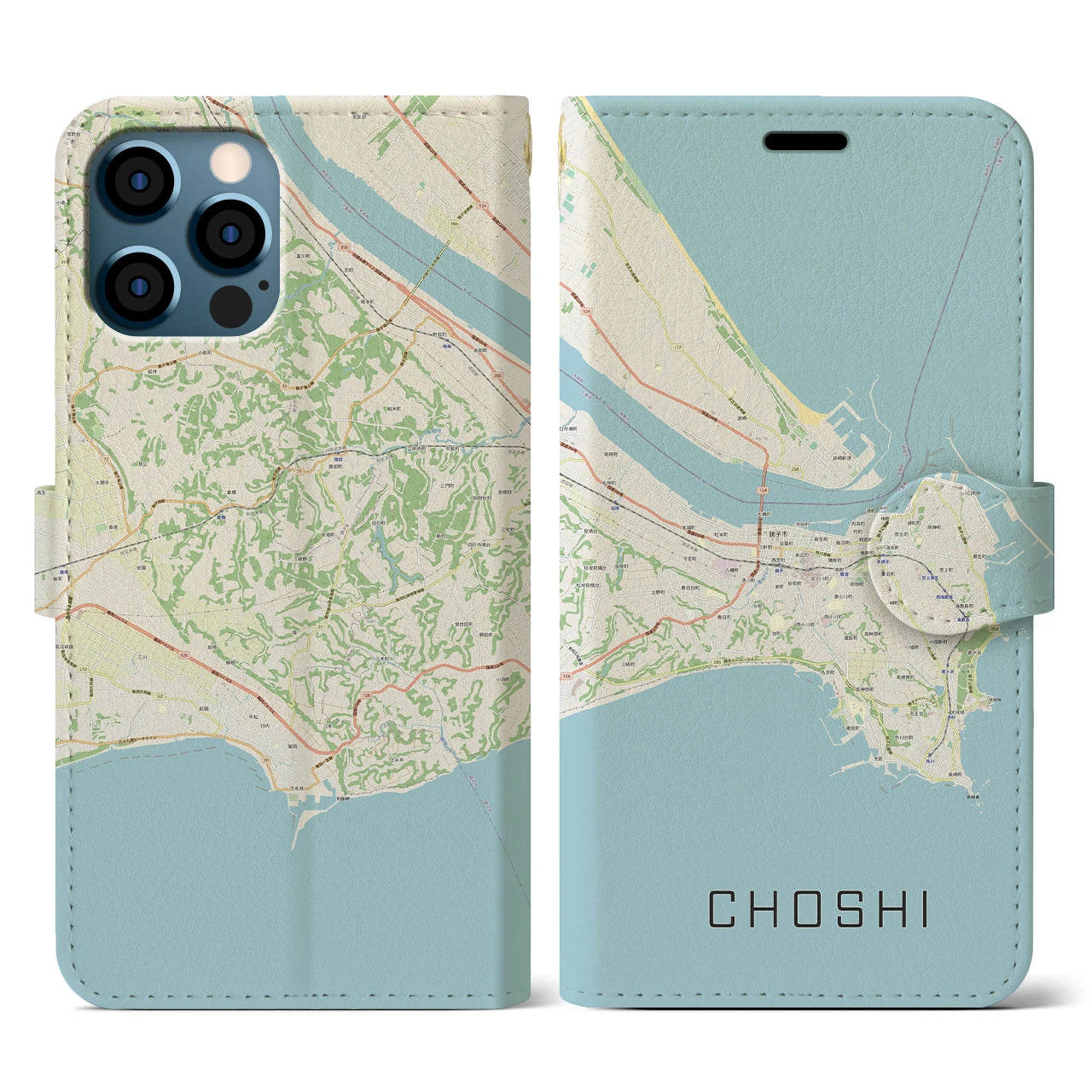 【銚子(千葉県)】地図柄iPhoneケース(手帳タイプ)ナチュラル・iPhone 12 / 12 Pro 用