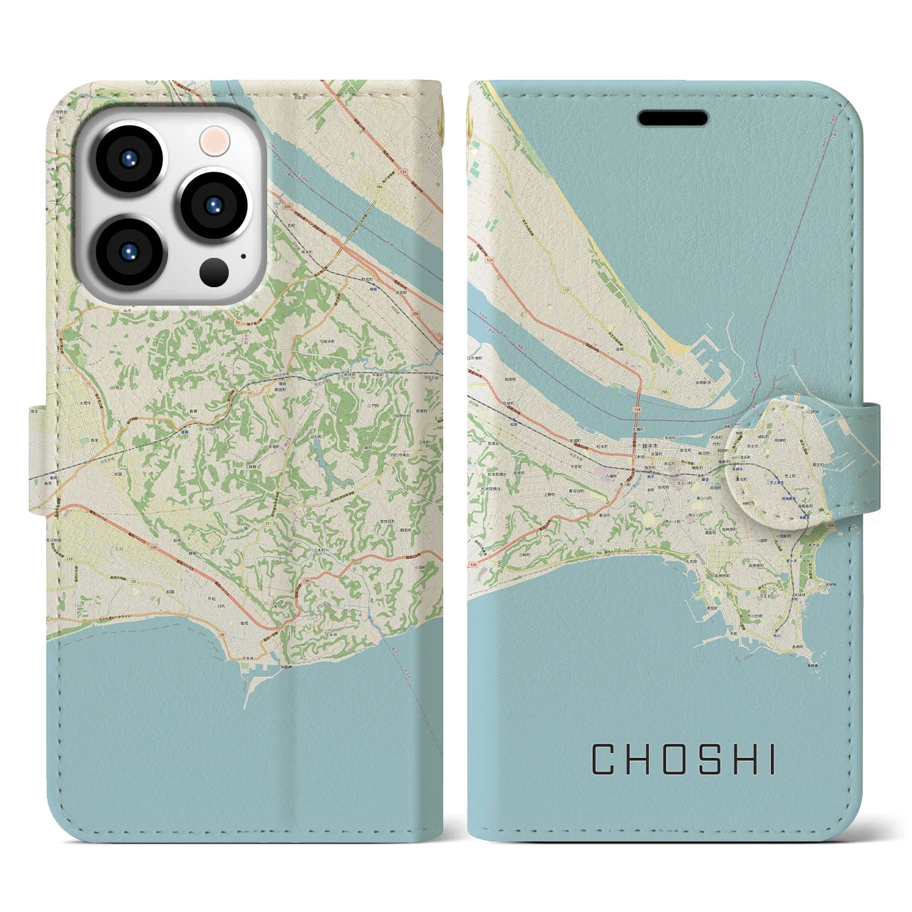 【銚子(千葉県)】地図柄iPhoneケース(手帳タイプ)ナチュラル・iPhone 13 Pro 用