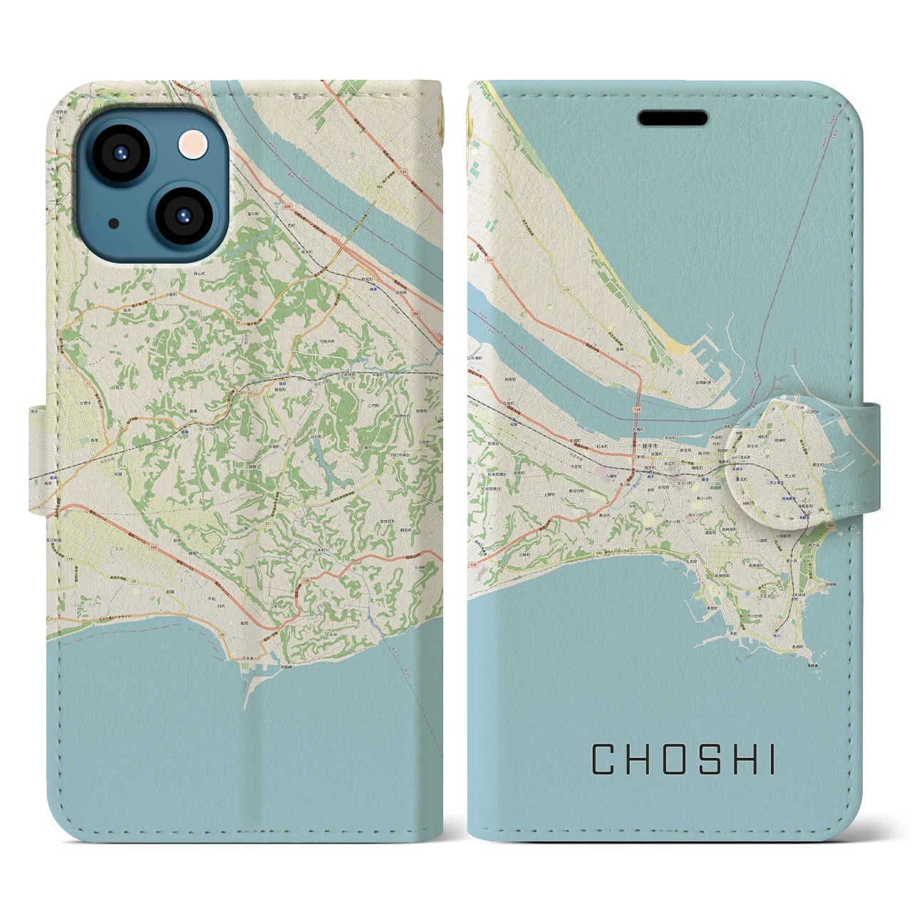 【銚子(千葉県)】地図柄iPhoneケース(手帳タイプ)ナチュラル・iPhone 13 用