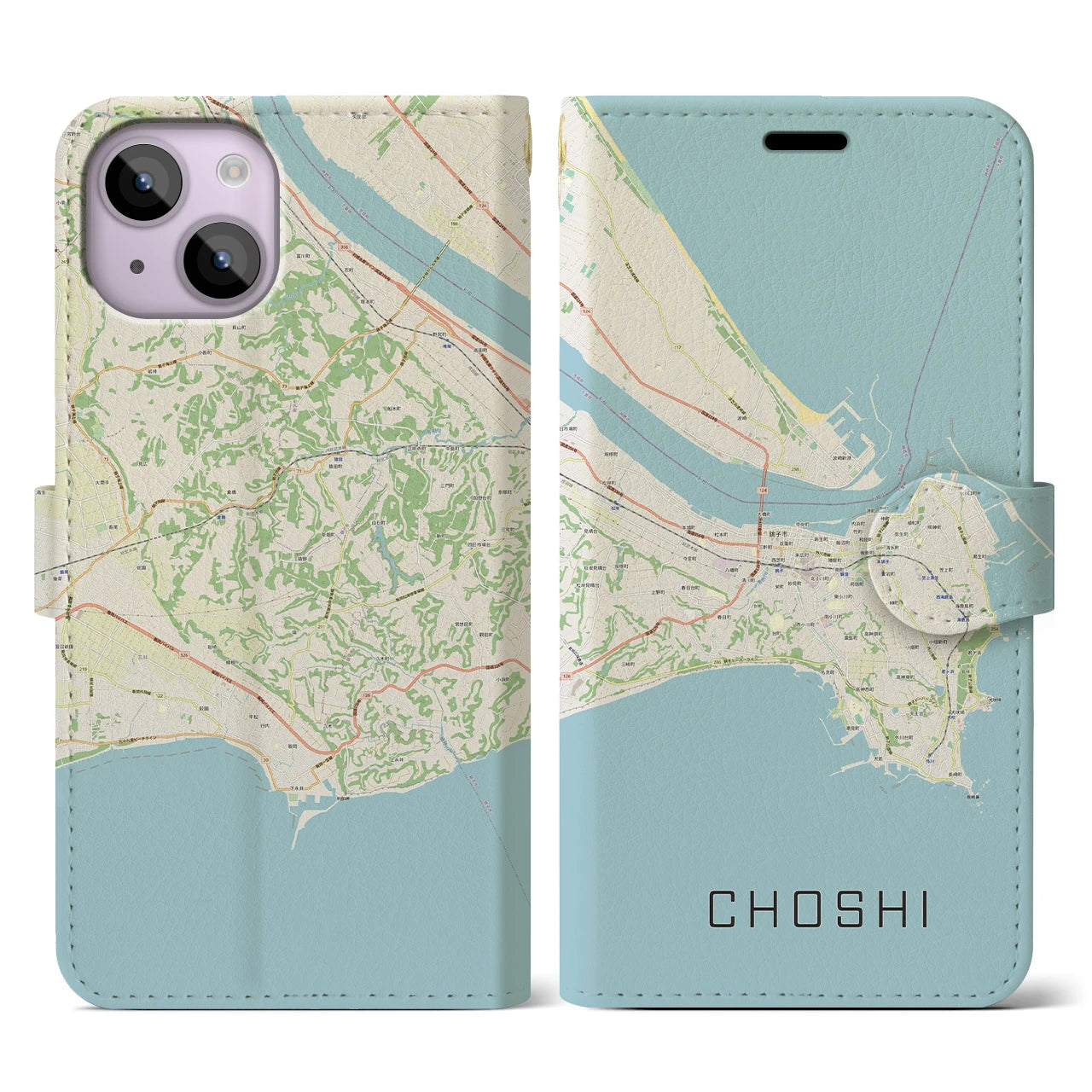 【銚子(千葉県)】地図柄iPhoneケース(手帳タイプ)ナチュラル・iPhone 14 用