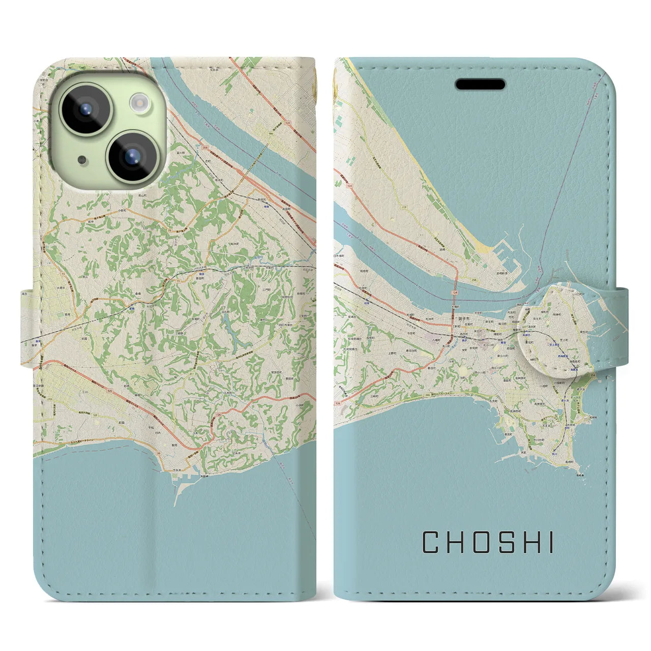 【銚子(千葉県)】地図柄iPhoneケース(手帳タイプ)ナチュラル・iPhone 15 用