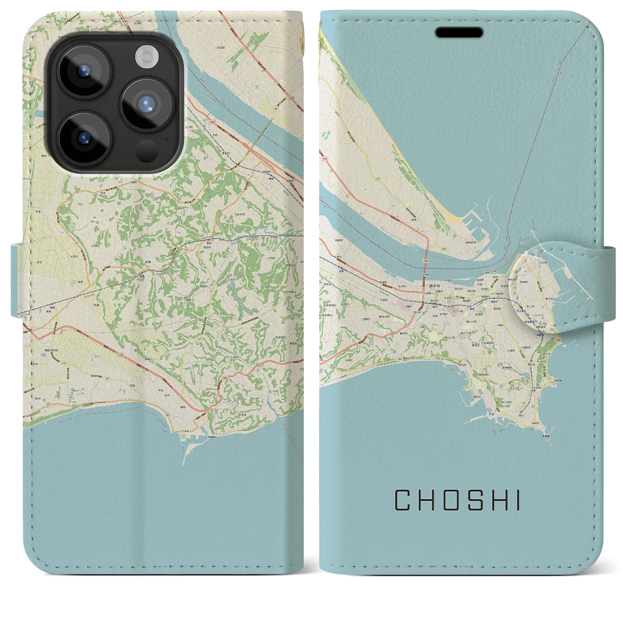 【銚子(千葉県)】地図柄iPhoneケース(手帳タイプ)ナチュラル・iPhone 15 Pro Max 用