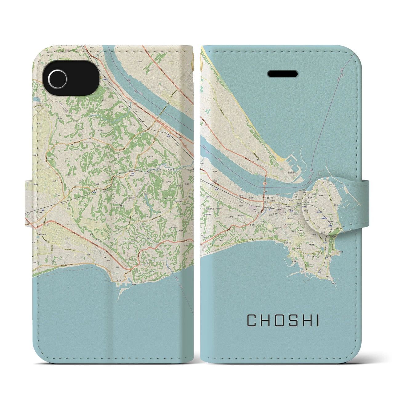 【銚子(千葉県)】地図柄iPhoneケース(手帳タイプ)ナチュラル・iPhone SE(第3 / 第2世代) / 8 / 7 / 6s / 6 用