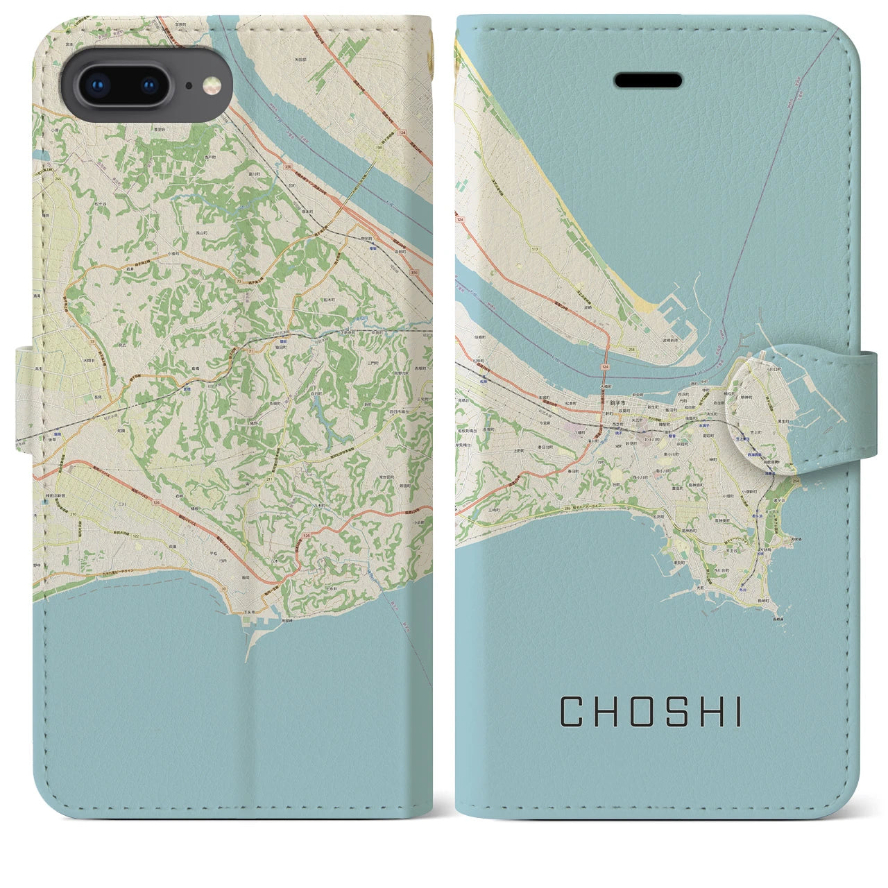 【銚子(千葉県)】地図柄iPhoneケース(手帳タイプ)ナチュラル・iPhone 8Plus /7Plus / 6sPlus / 6Plus 用