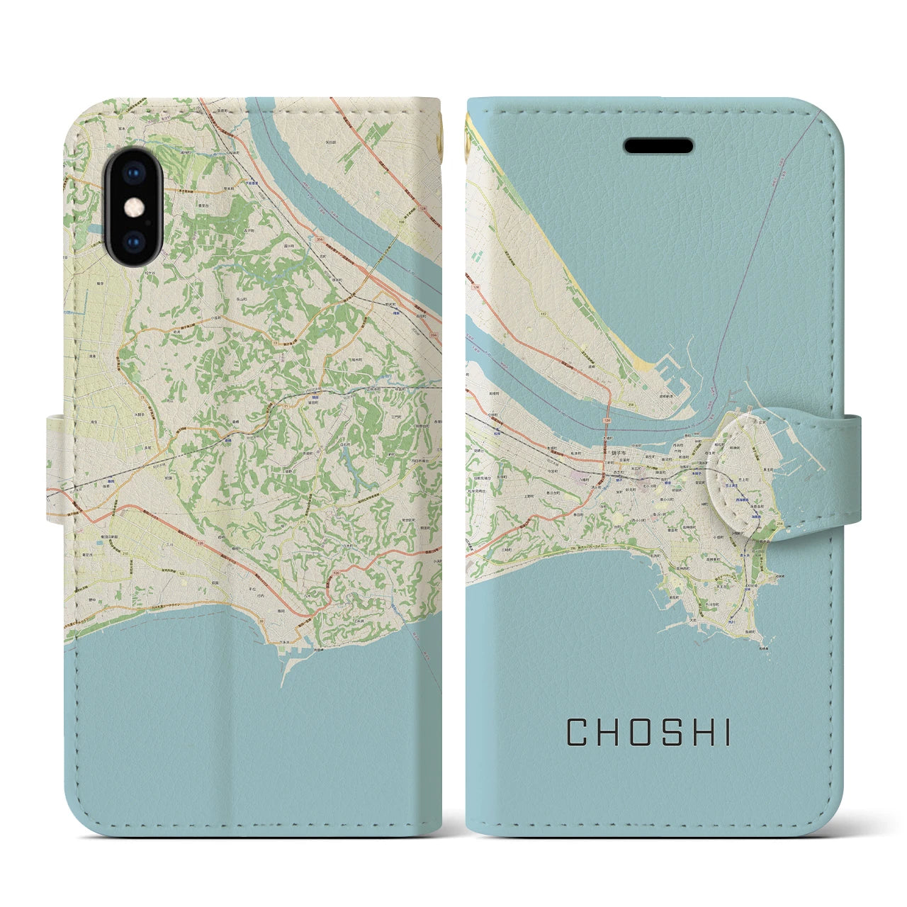 【銚子(千葉県)】地図柄iPhoneケース(手帳タイプ)ナチュラル・iPhone XS / X 用