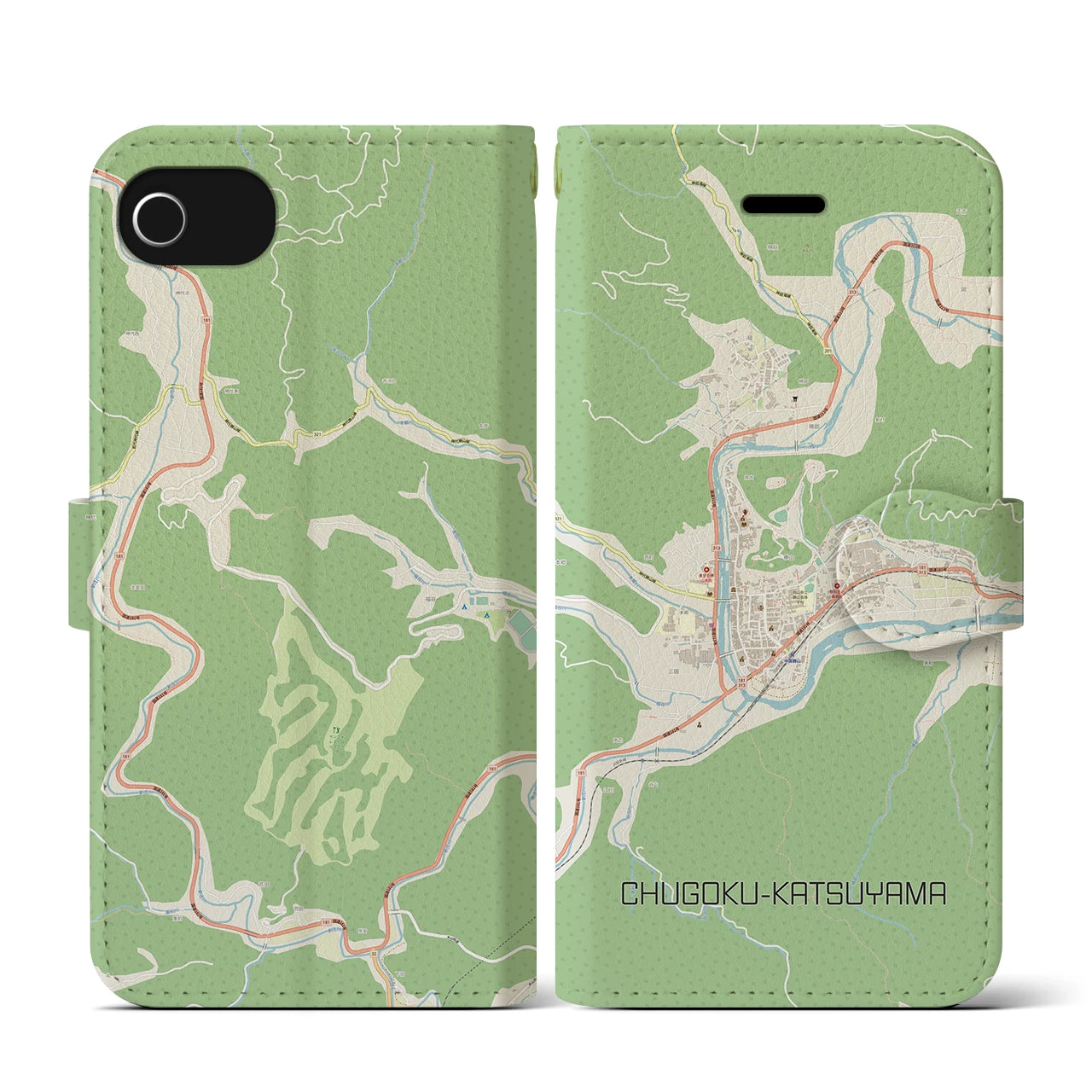 【中国勝山(岡山県)】地図柄iPhoneケース(手帳タイプ)ナチュラル・iPhone SE(第3 / 第2世代) / 8 / 7 / 6s / 6 用