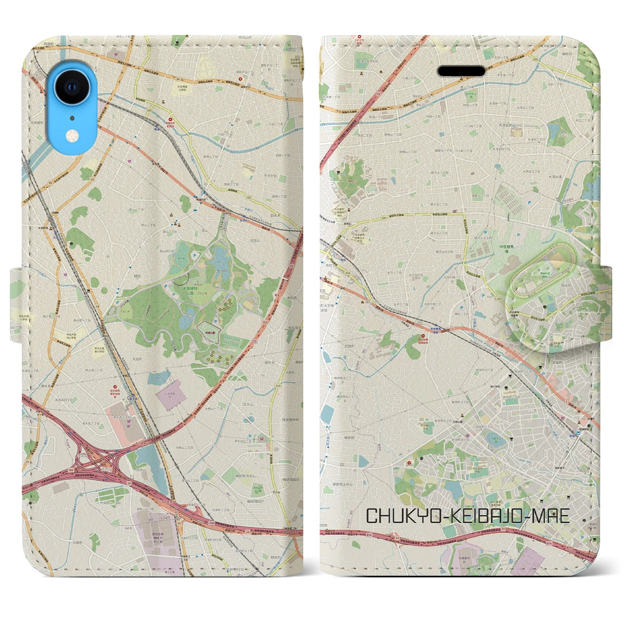 【中京競馬場前(愛知県)】地図柄iPhoneケース(手帳タイプ)ナチュラル・iPhone XR 用