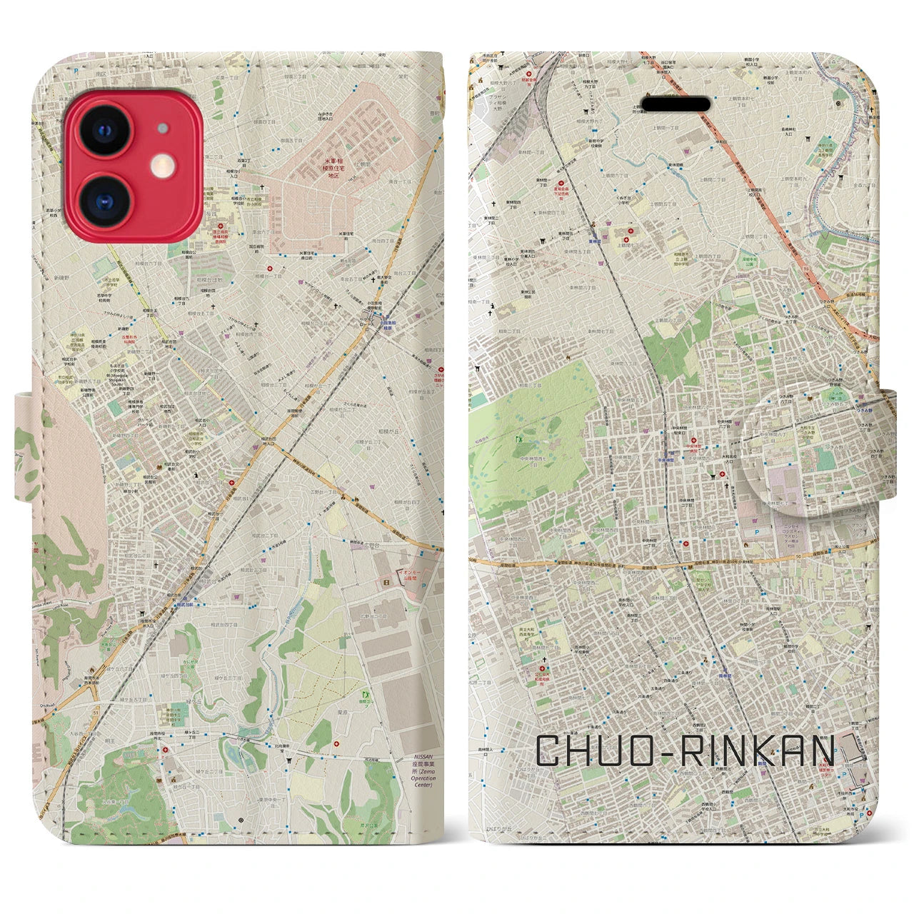 【中央林間(神奈川県)】地図柄iPhoneケース(手帳タイプ)ナチュラル・iPhone 11 用