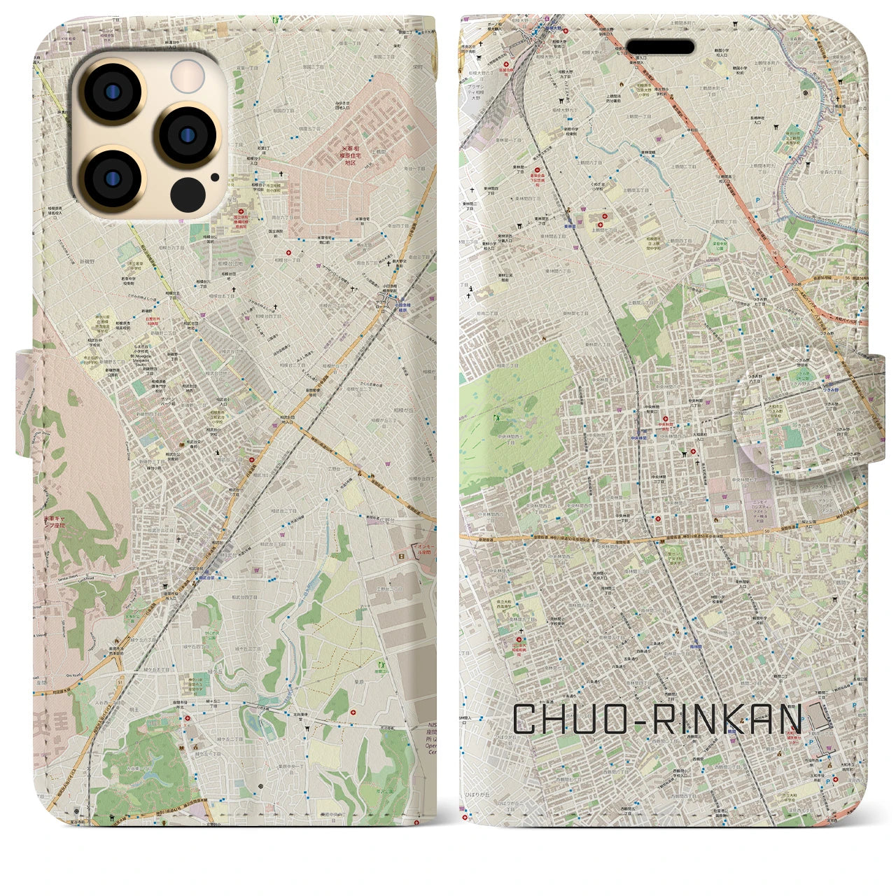 【中央林間(神奈川県)】地図柄iPhoneケース(手帳タイプ)ナチュラル・iPhone 12 Pro Max 用