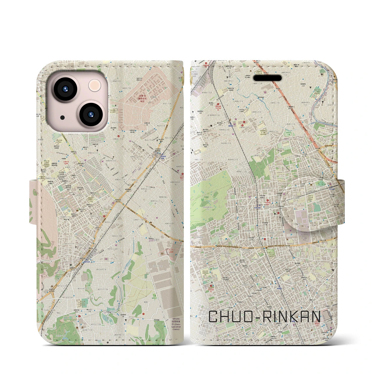 【中央林間(神奈川県)】地図柄iPhoneケース(手帳タイプ)ナチュラル・iPhone 13 mini 用