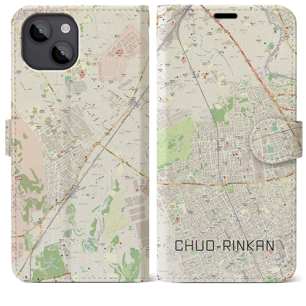 【中央林間(神奈川県)】地図柄iPhoneケース(手帳タイプ)ナチュラル・iPhone 14 Plus 用