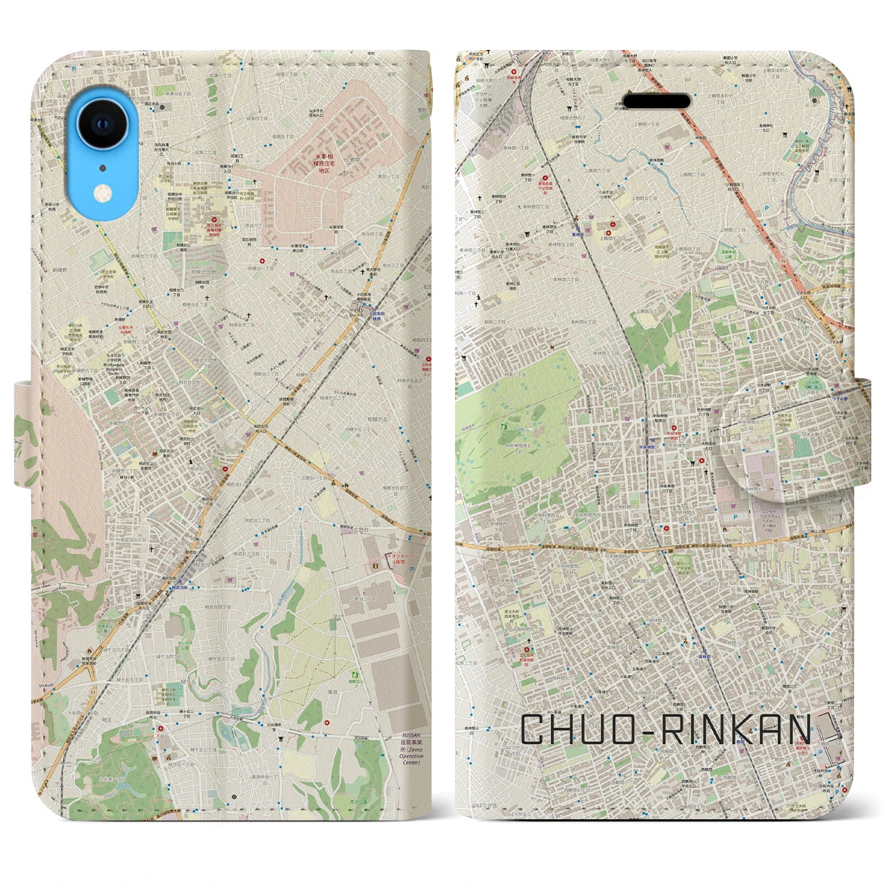 【中央林間(神奈川県)】地図柄iPhoneケース(手帳タイプ)ナチュラル・iPhone XR 用