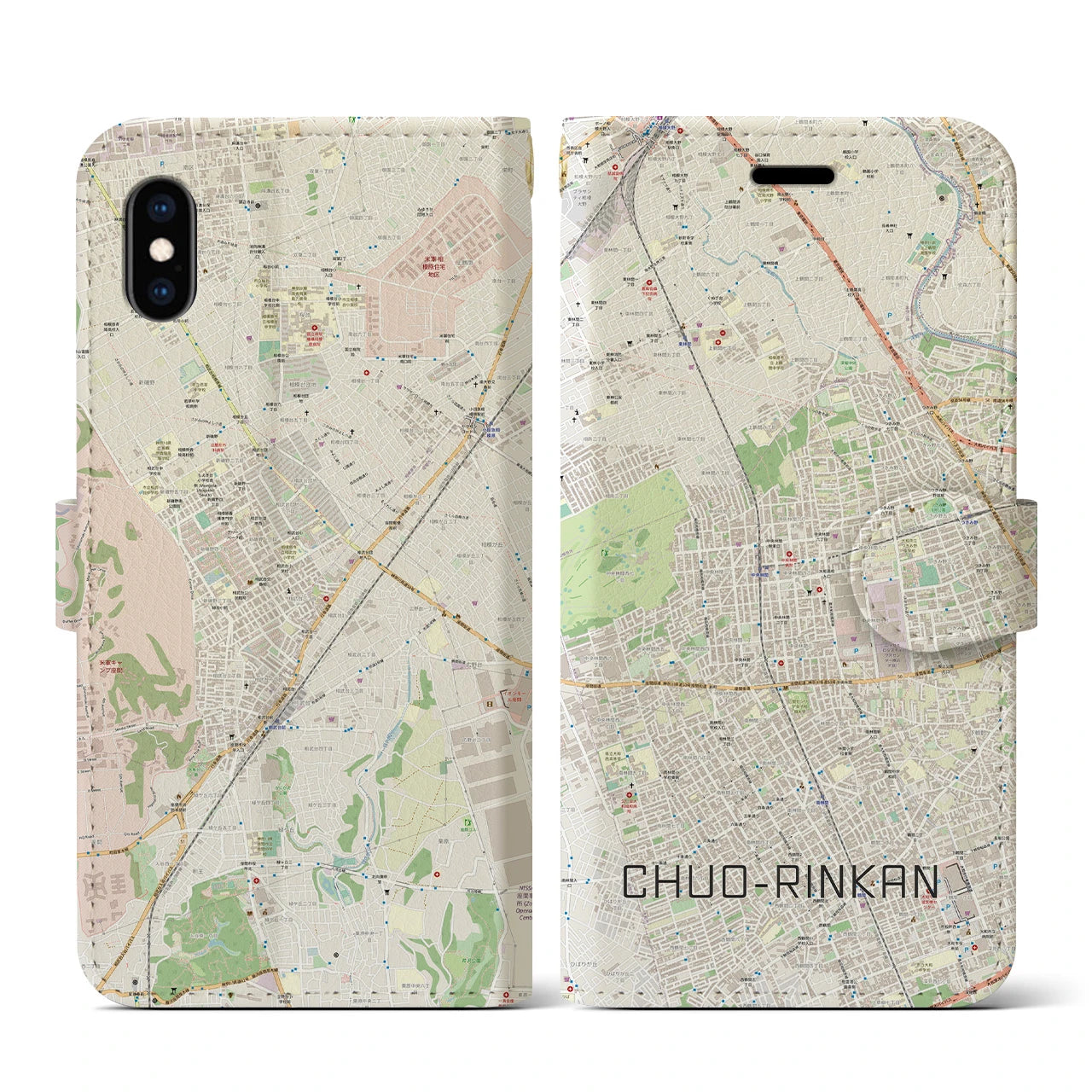 【中央林間(神奈川県)】地図柄iPhoneケース(手帳タイプ)ナチュラル・iPhone XS / X 用