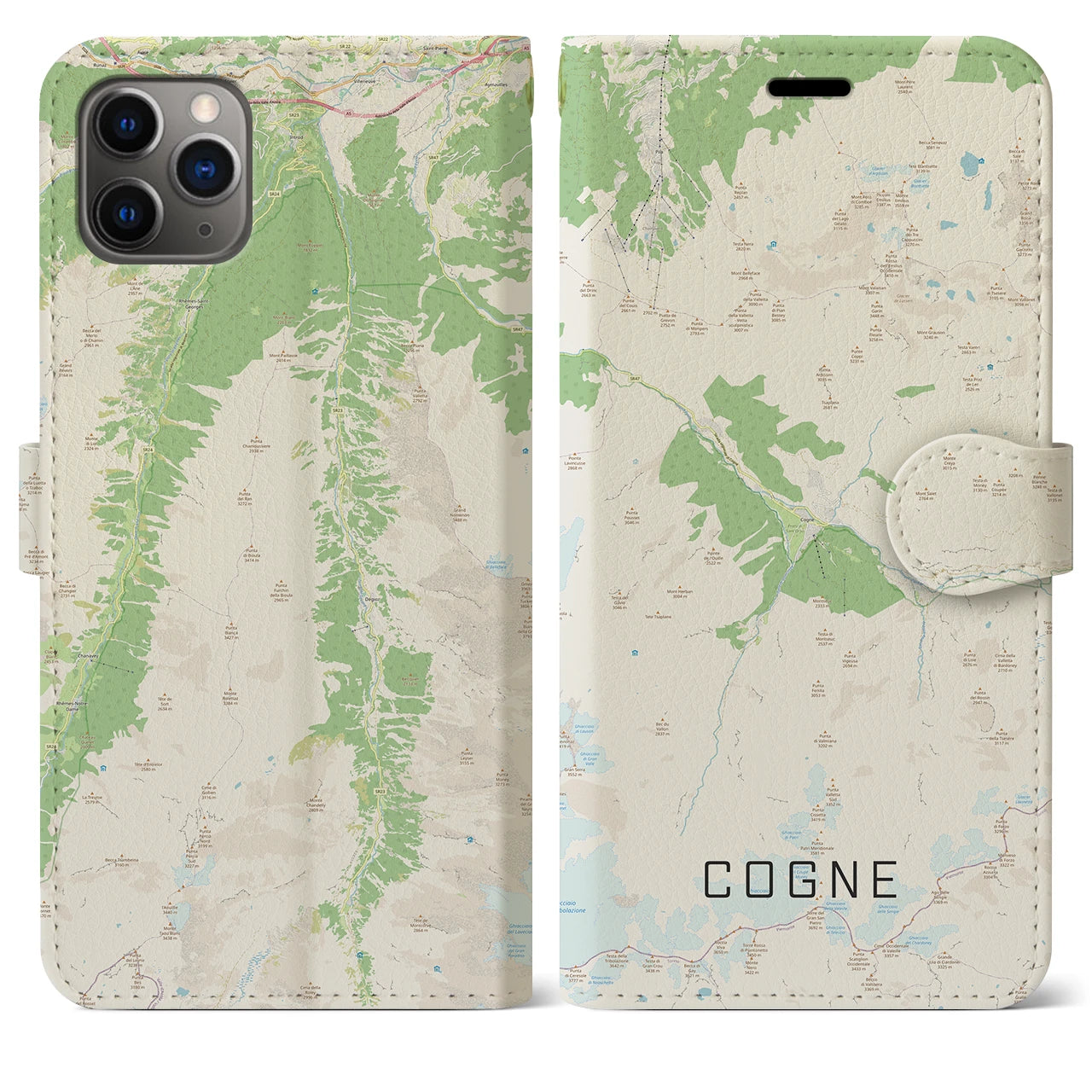 【コーニュ(イタリア)】地図柄iPhoneケース(手帳タイプ)ナチュラル・iPhone 11 Pro Max 用