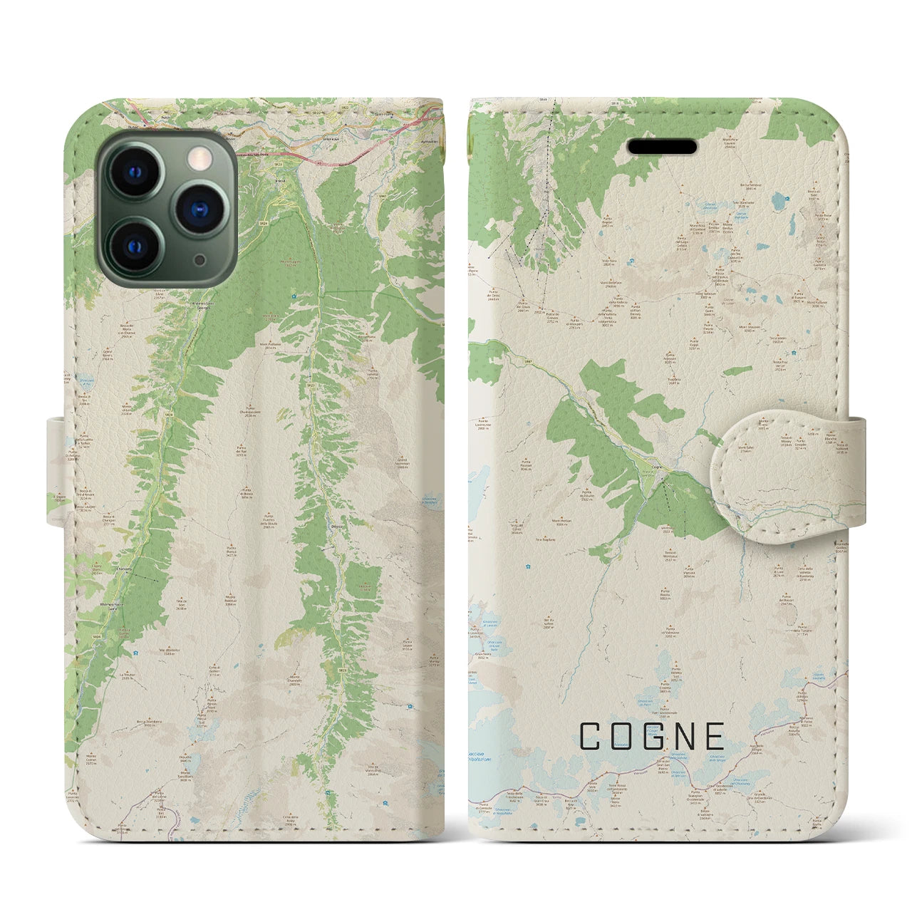 【コーニュ(イタリア)】地図柄iPhoneケース(手帳タイプ)ナチュラル・iPhone 11 Pro 用
