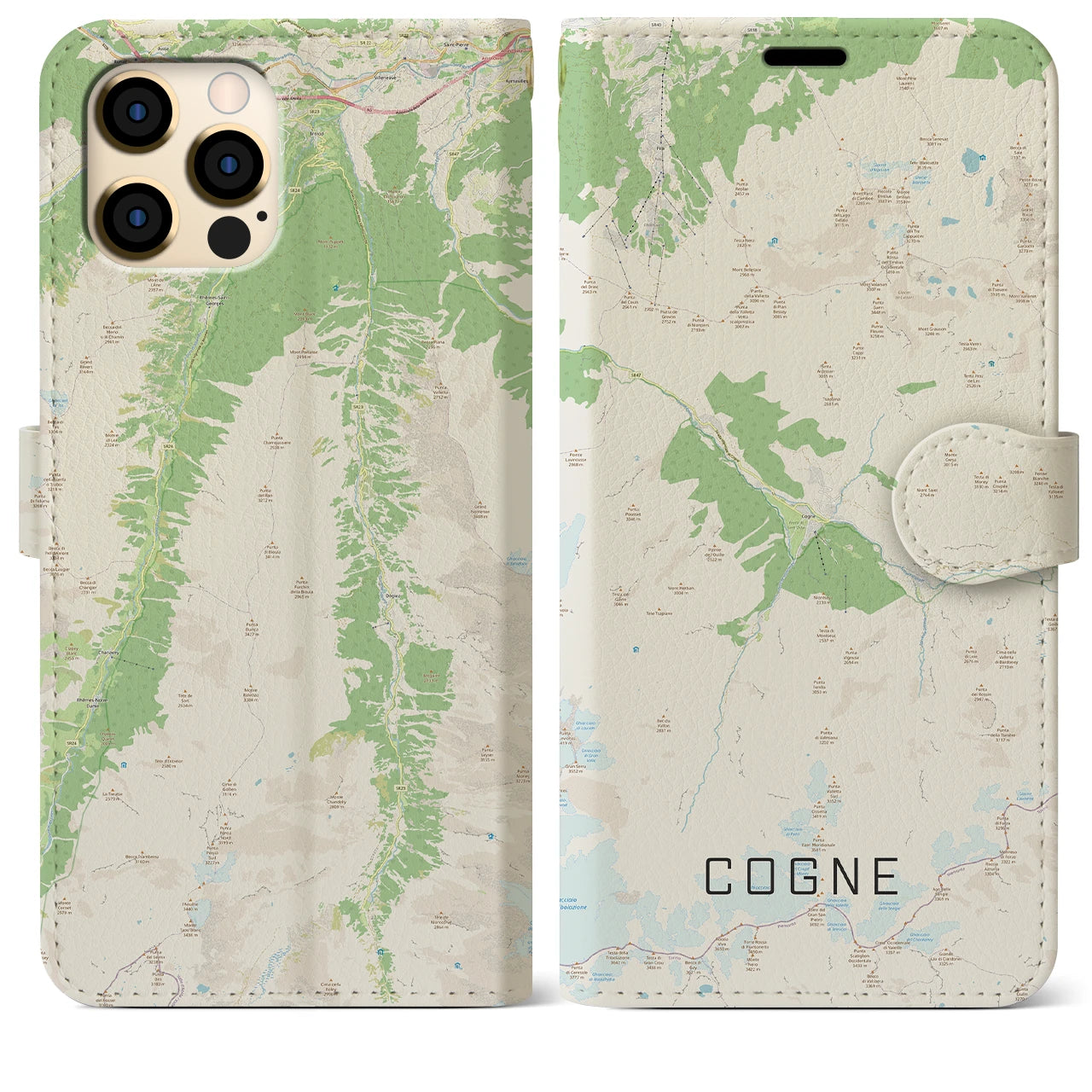 【コーニュ(イタリア)】地図柄iPhoneケース(手帳タイプ)ナチュラル・iPhone 12 Pro Max 用