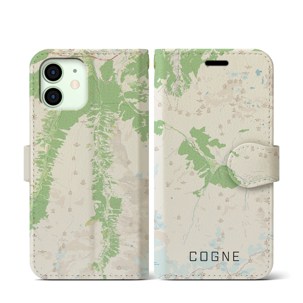 【コーニュ(イタリア)】地図柄iPhoneケース(手帳タイプ)ナチュラル・iPhone 12 mini 用