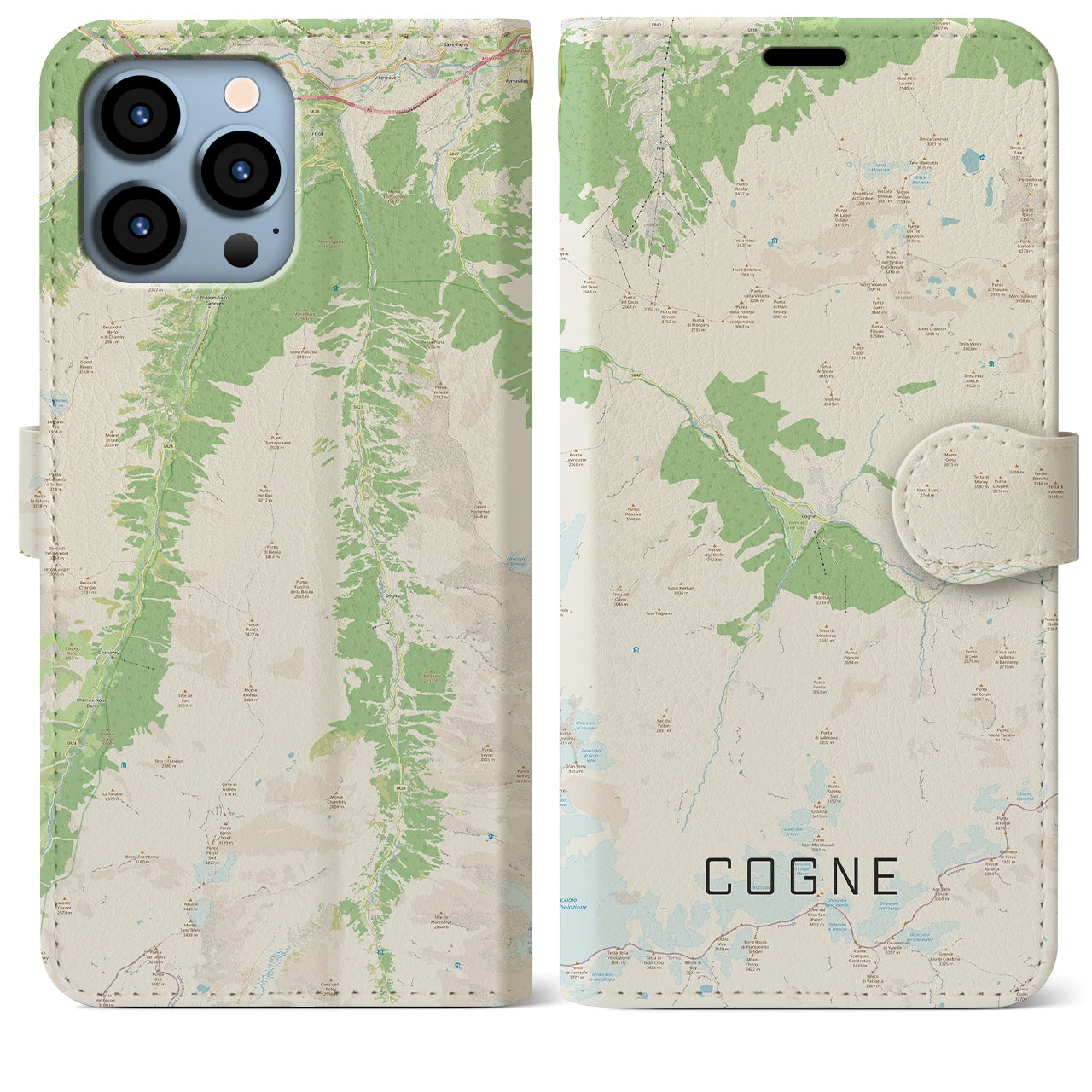 【コーニュ(イタリア)】地図柄iPhoneケース(手帳タイプ)ナチュラル・iPhone 13 Pro Max 用