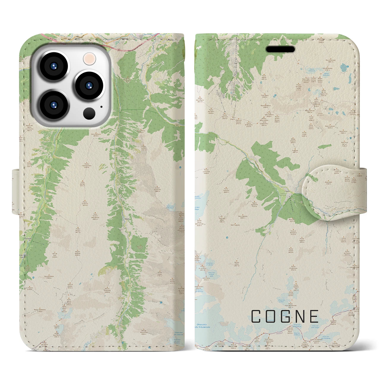 【コーニュ(イタリア)】地図柄iPhoneケース(手帳タイプ)ナチュラル・iPhone 13 Pro 用