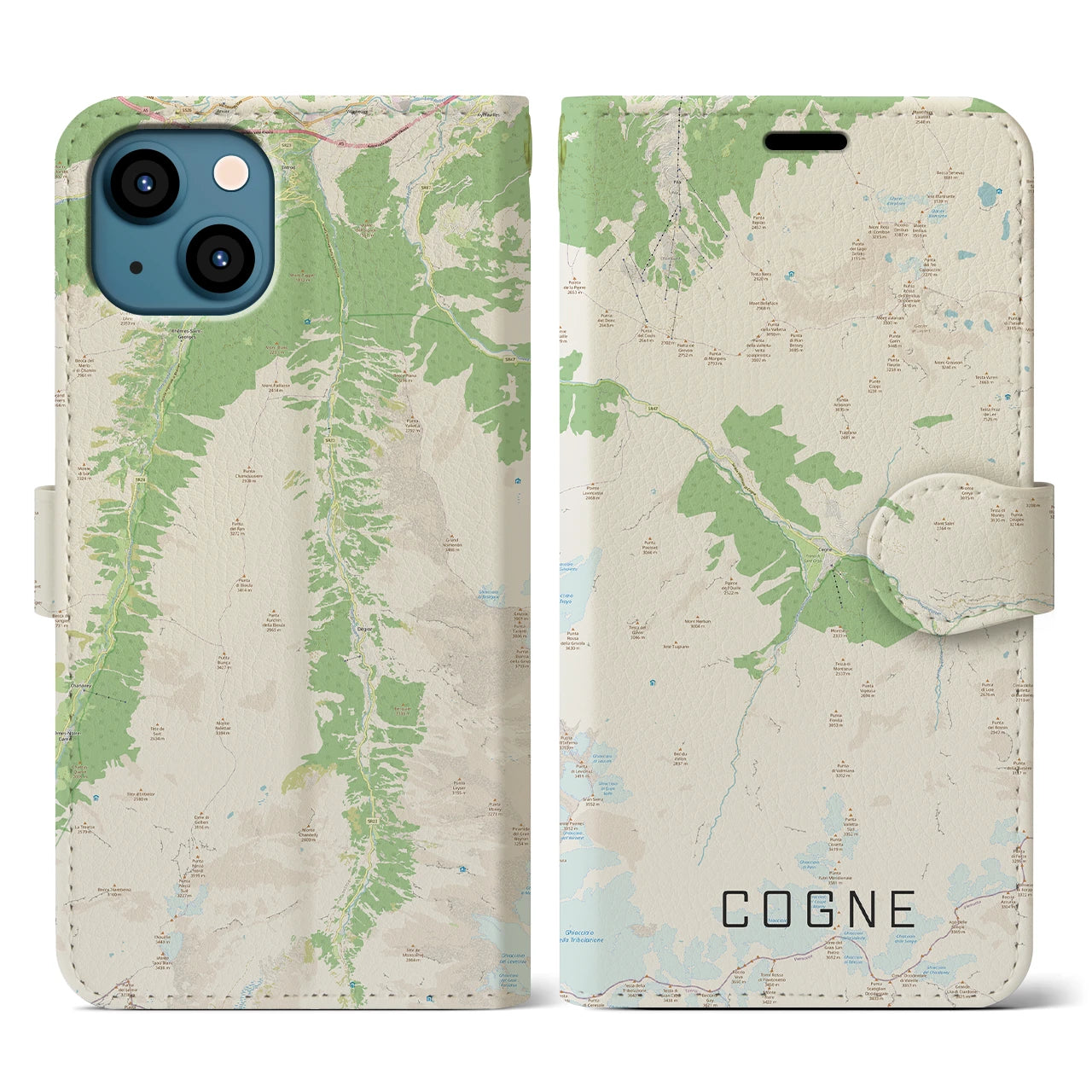 【コーニュ(イタリア)】地図柄iPhoneケース(手帳タイプ)ナチュラル・iPhone 13 用