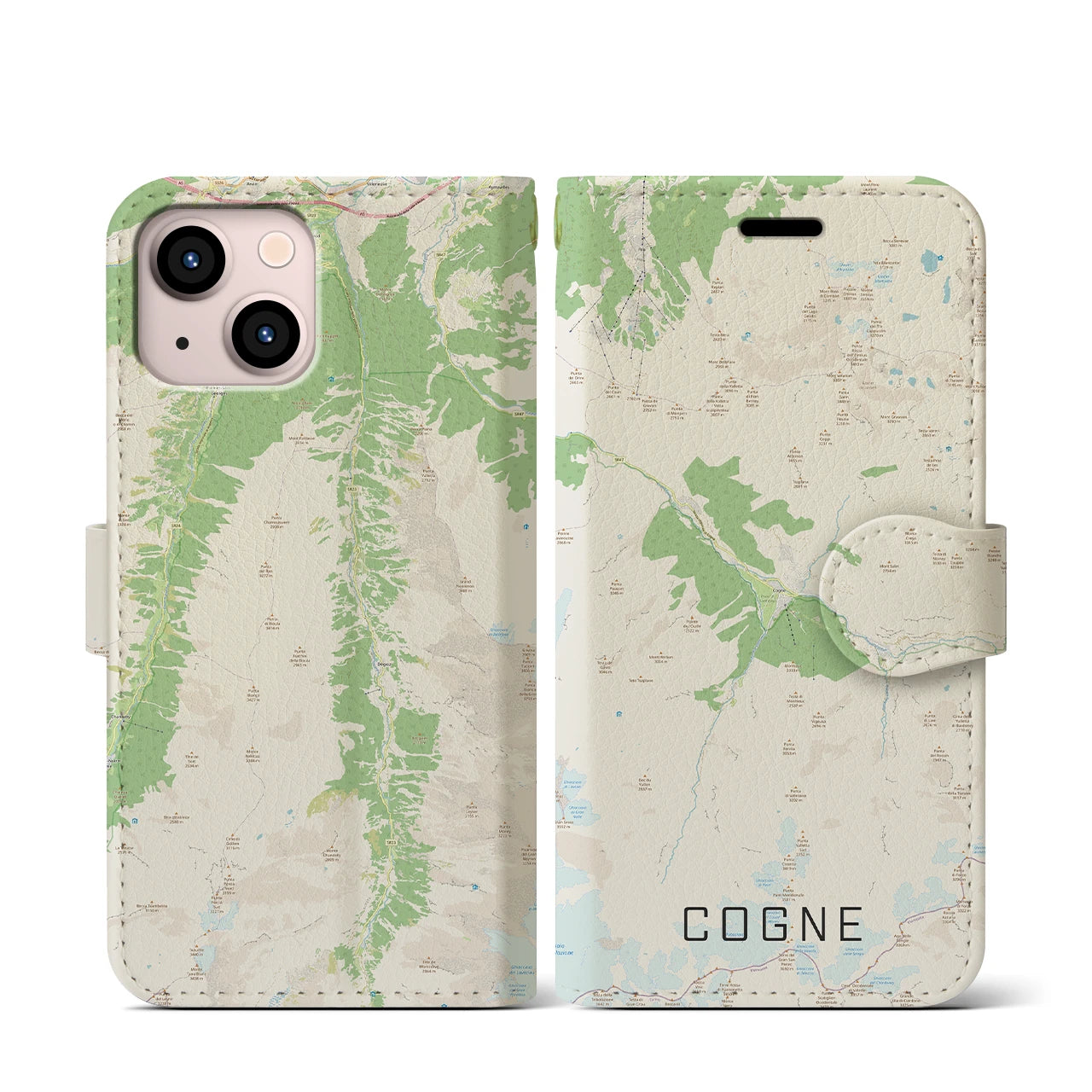 【コーニュ(イタリア)】地図柄iPhoneケース(手帳タイプ)ナチュラル・iPhone 13 mini 用