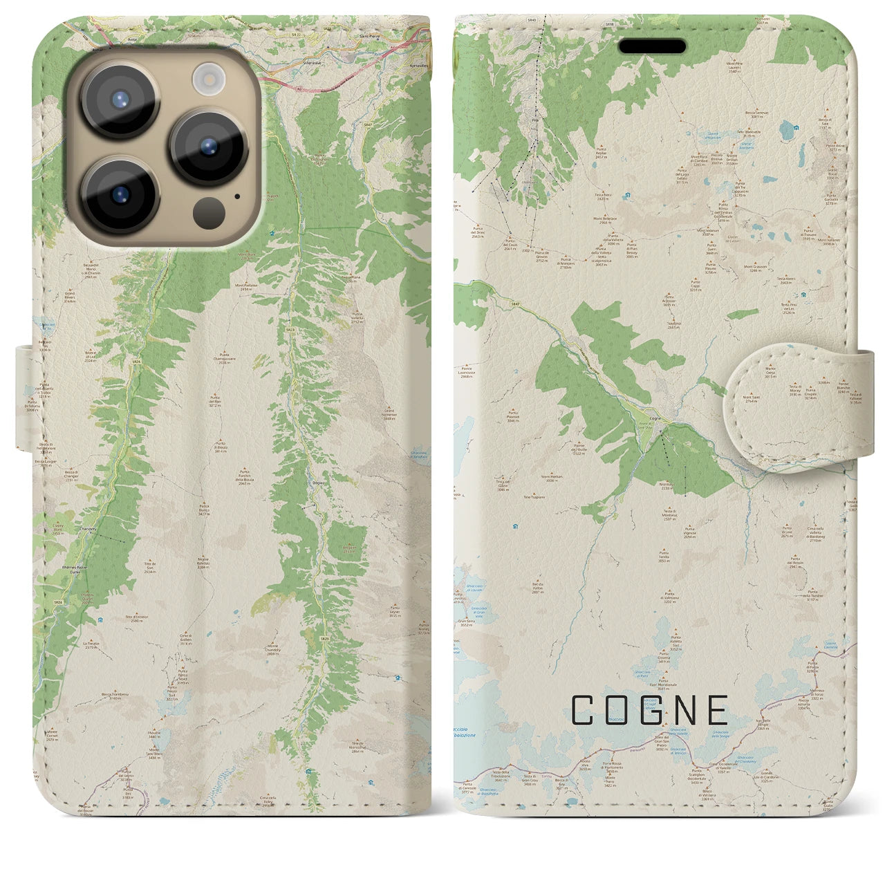 【コーニュ(イタリア)】地図柄iPhoneケース(手帳タイプ)ナチュラル・iPhone 14 Pro Max 用