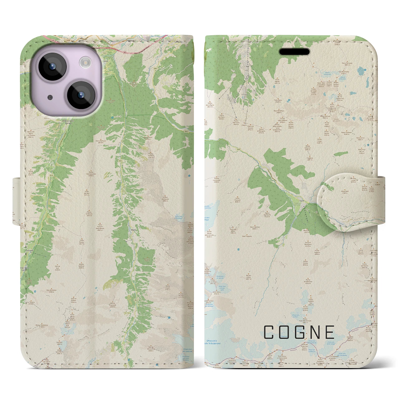 【コーニュ(イタリア)】地図柄iPhoneケース(手帳タイプ)ナチュラル・iPhone 14 用