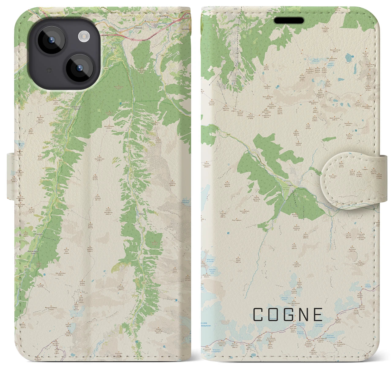 【コーニュ(イタリア)】地図柄iPhoneケース(手帳タイプ)ナチュラル・iPhone 14 Plus 用
