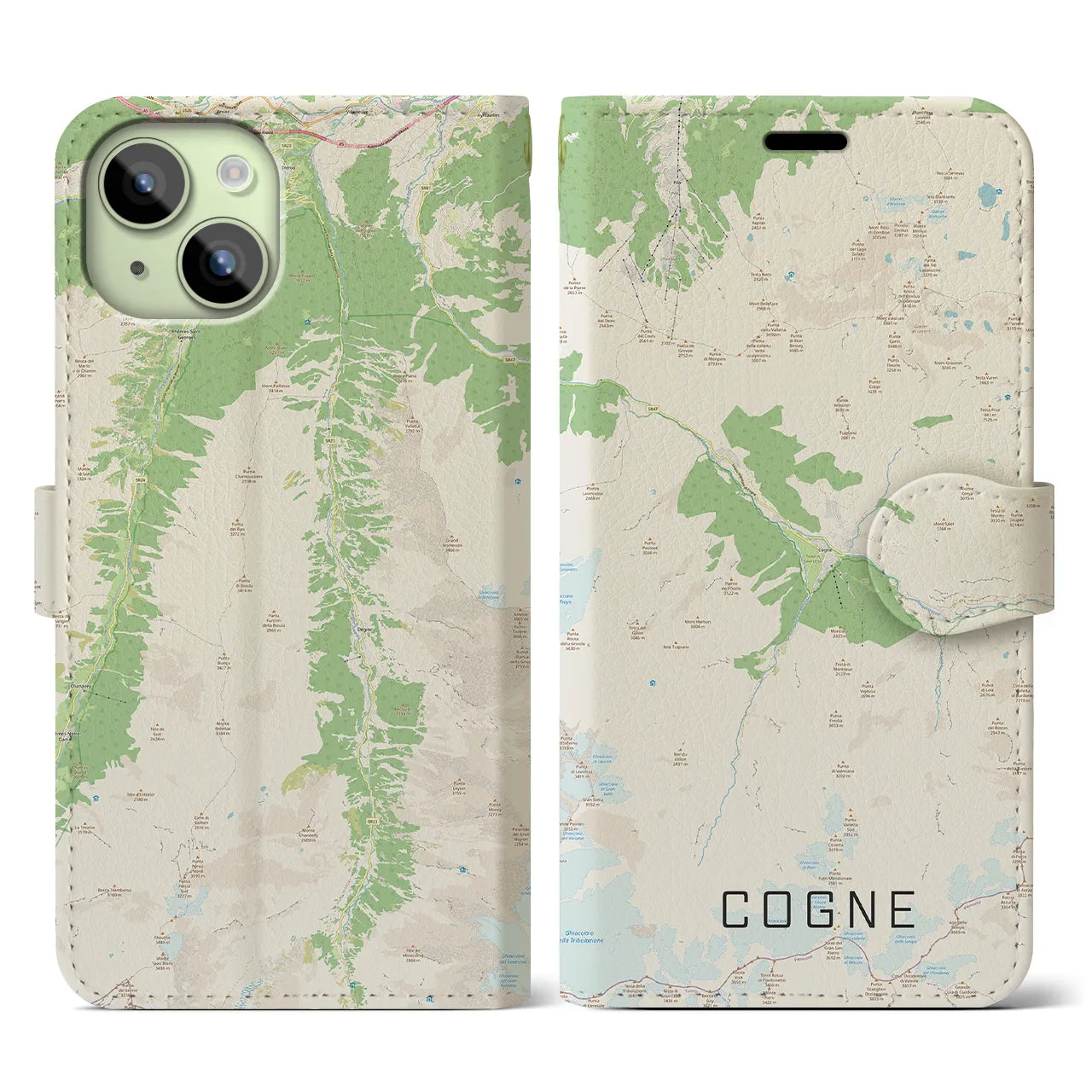 【コーニュ(イタリア)】地図柄iPhoneケース(手帳タイプ)ナチュラル・iPhone 15 用