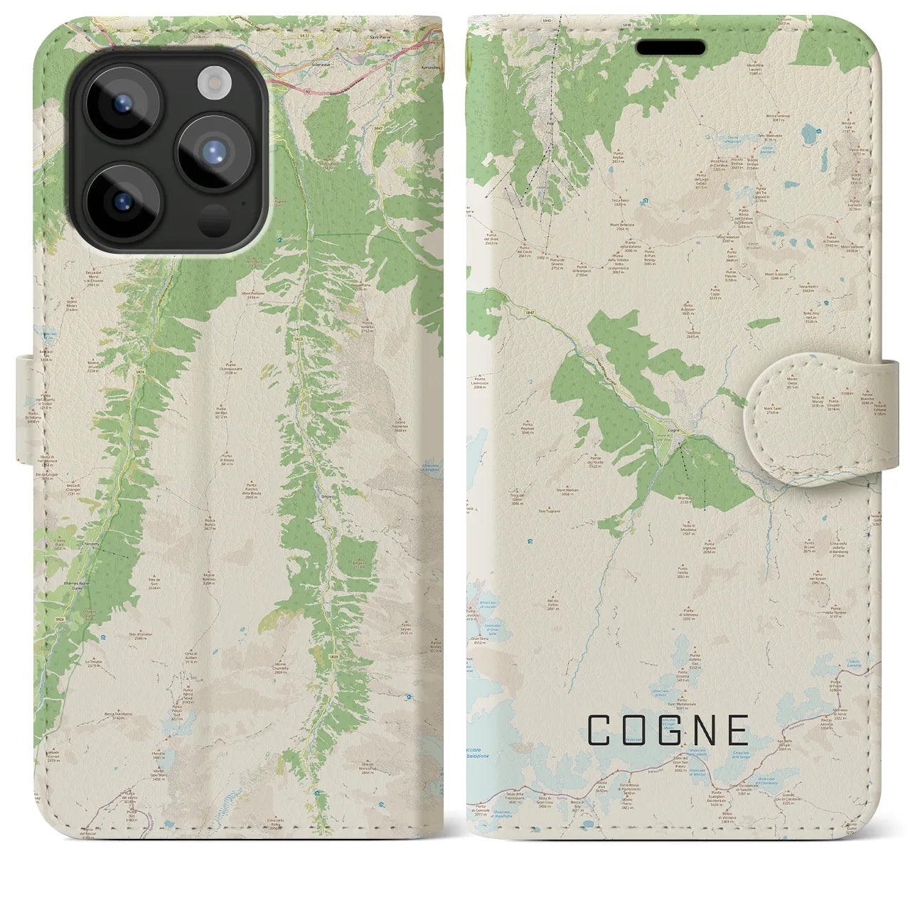 【コーニュ(イタリア)】地図柄iPhoneケース(手帳タイプ)ナチュラル・iPhone 15 Pro Max 用