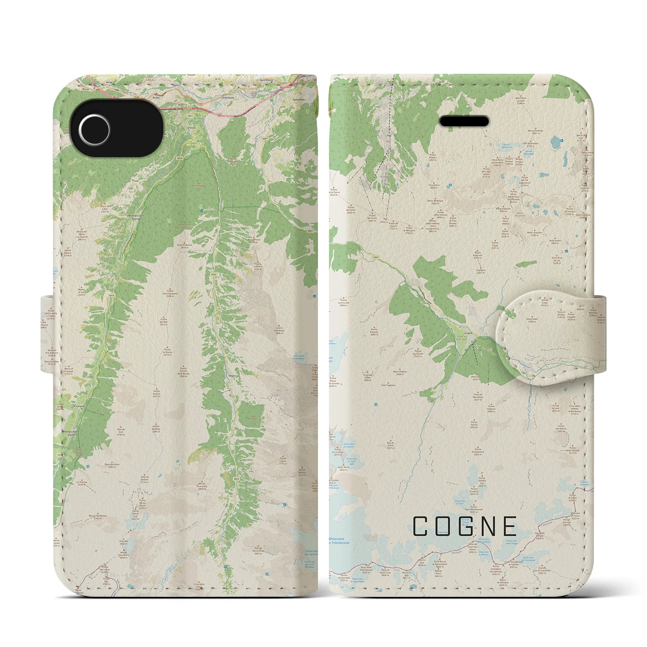 【コーニュ(イタリア)】地図柄iPhoneケース(手帳タイプ)ナチュラル・iPhone SE(第3 / 第2世代) / 8 / 7 / 6s / 6 用