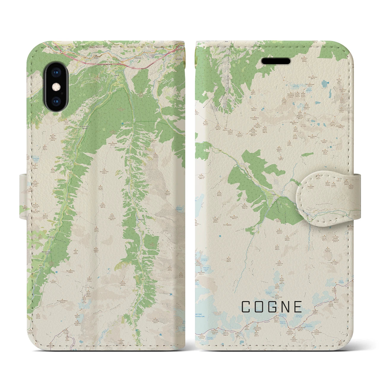 【コーニュ(イタリア)】地図柄iPhoneケース(手帳タイプ)ナチュラル・iPhone XS / X 用